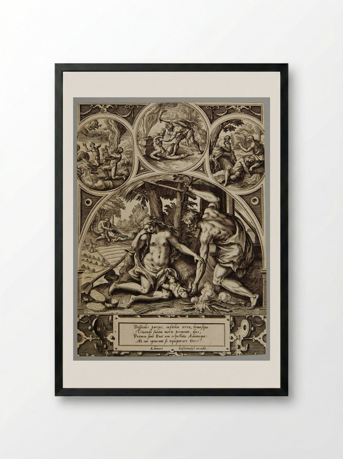 The Birth of Cain - Adriaen Collaert - Framed Print Black