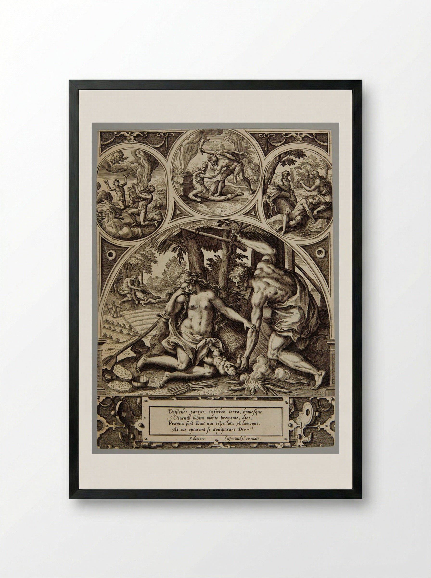 The Birth of Cain - Adriaen Collaert - Framed Print Black