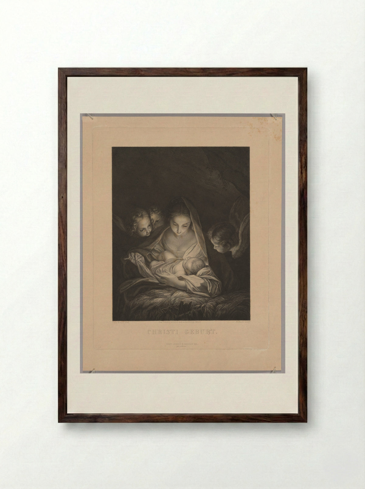 The Birth of Christ - Johann Heinrich Friedrich Ludwig Knolle - Framed Print Dark Wood
