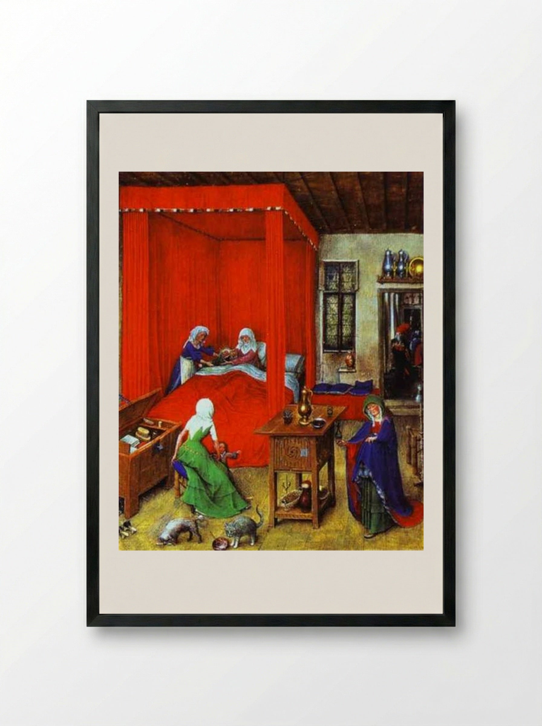 The Birth of John the Baptist - Jan van Eyck - Framed Print Black