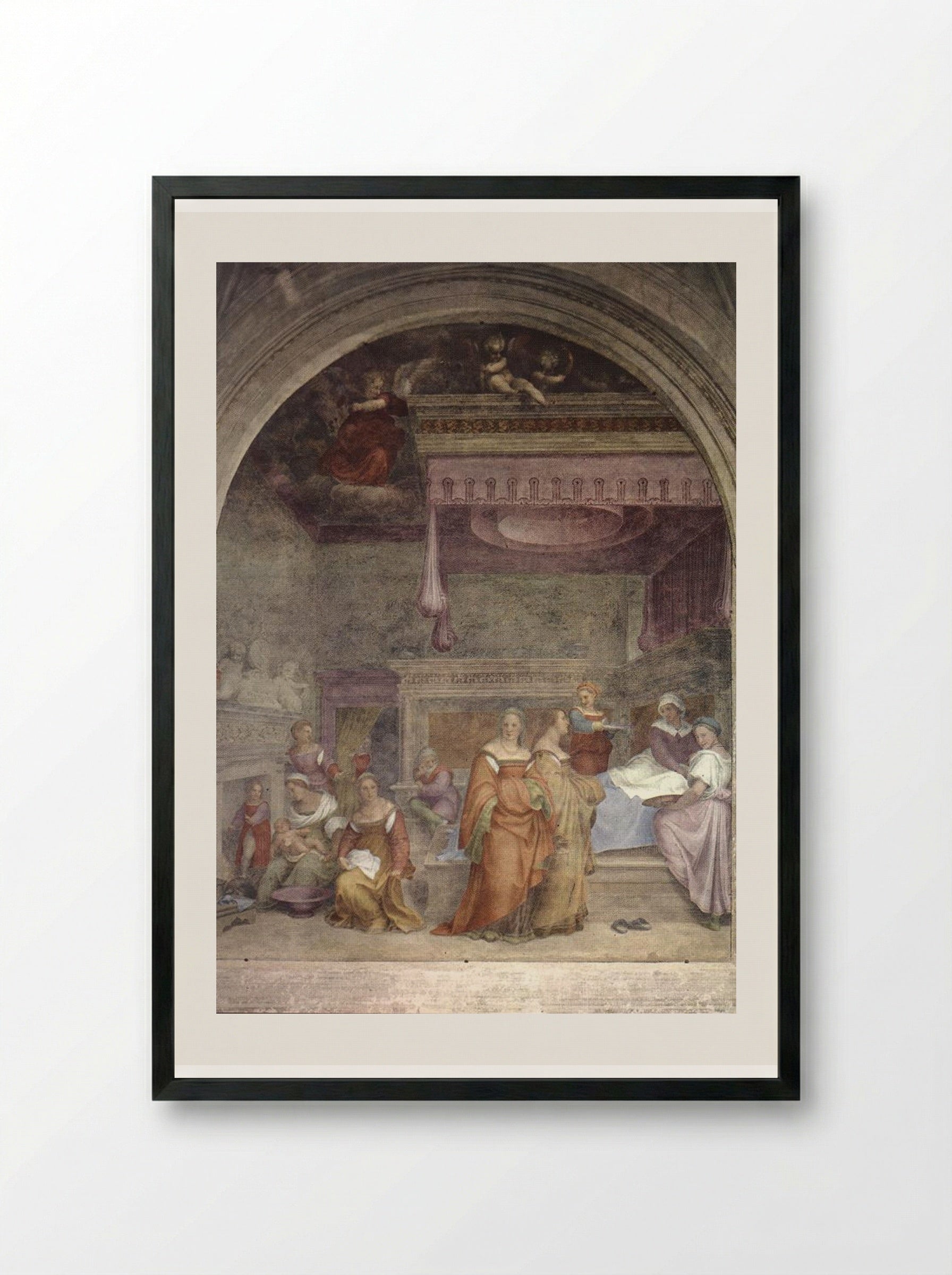 The Birth of the Virgin - Andrea del Sarto - Framed Print Black