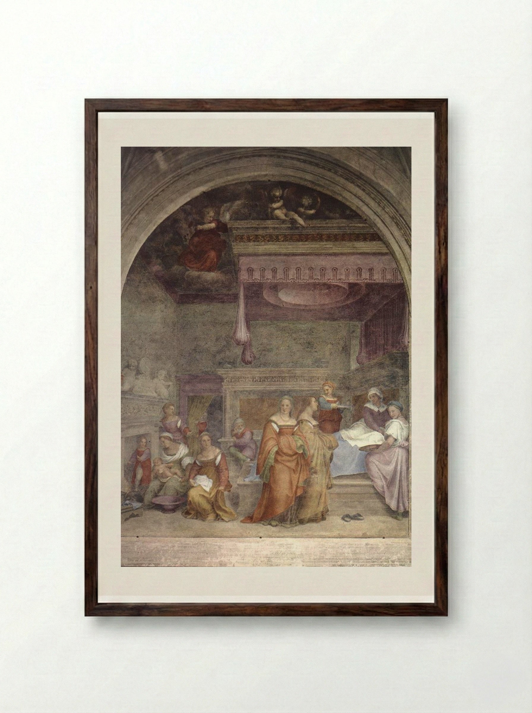 The Birth of the Virgin - Andrea del Sarto - Framed Print Dark Wood