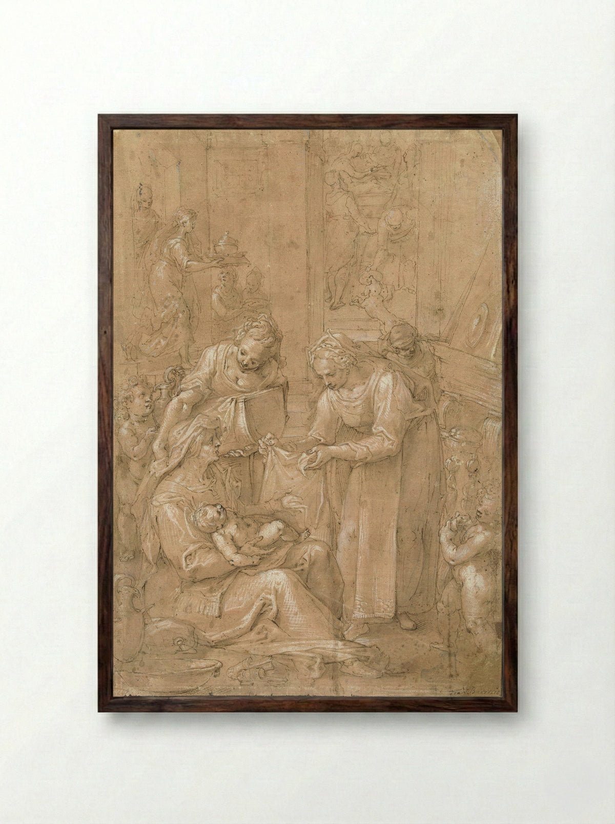 The Birth of the Virgin - Filippo Bellini - Framed Print Dark Wood