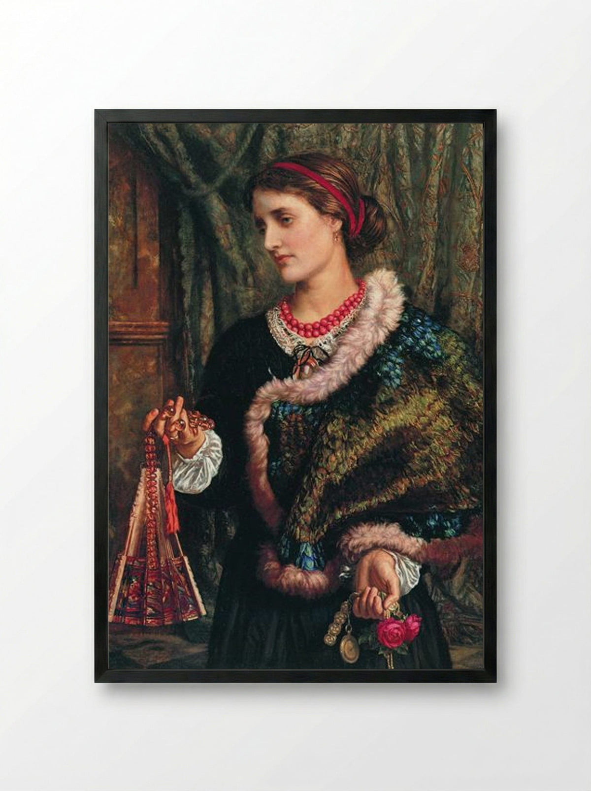 The Birthday (A Portrait of the Artist's Wife, Edith) - William Holman Hunt - Framed Print Black