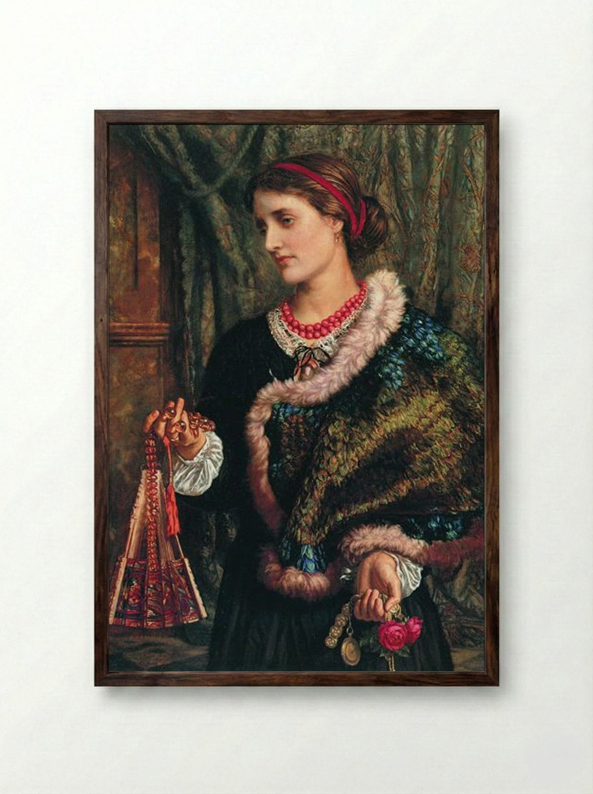 The Birthday (A Portrait of the Artist's Wife, Edith) - William Holman Hunt - Framed Print Dark Wood