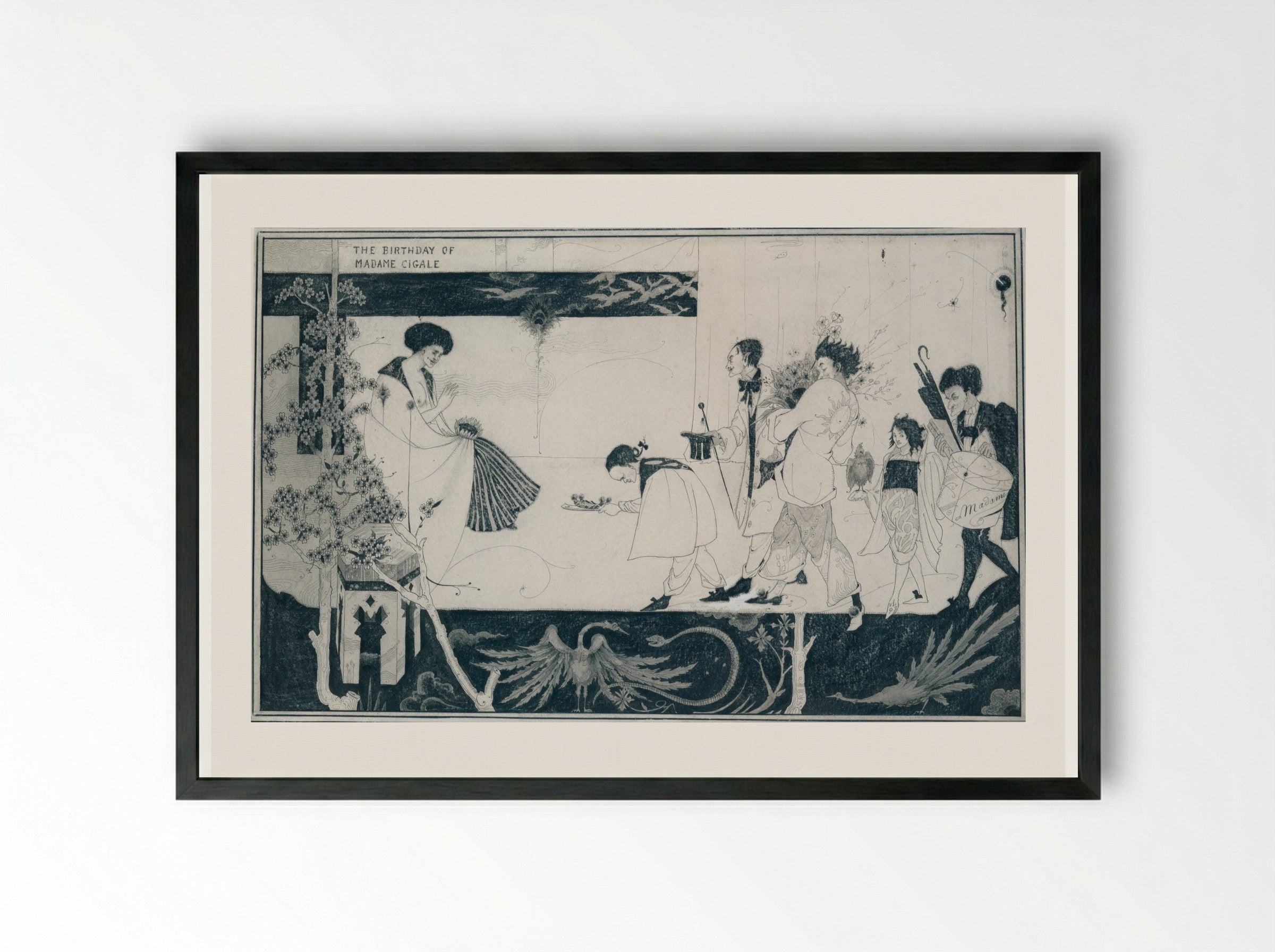 The Birthday of Madame Cigale - Aubrey Vincent Beardsley - Framed Print Black