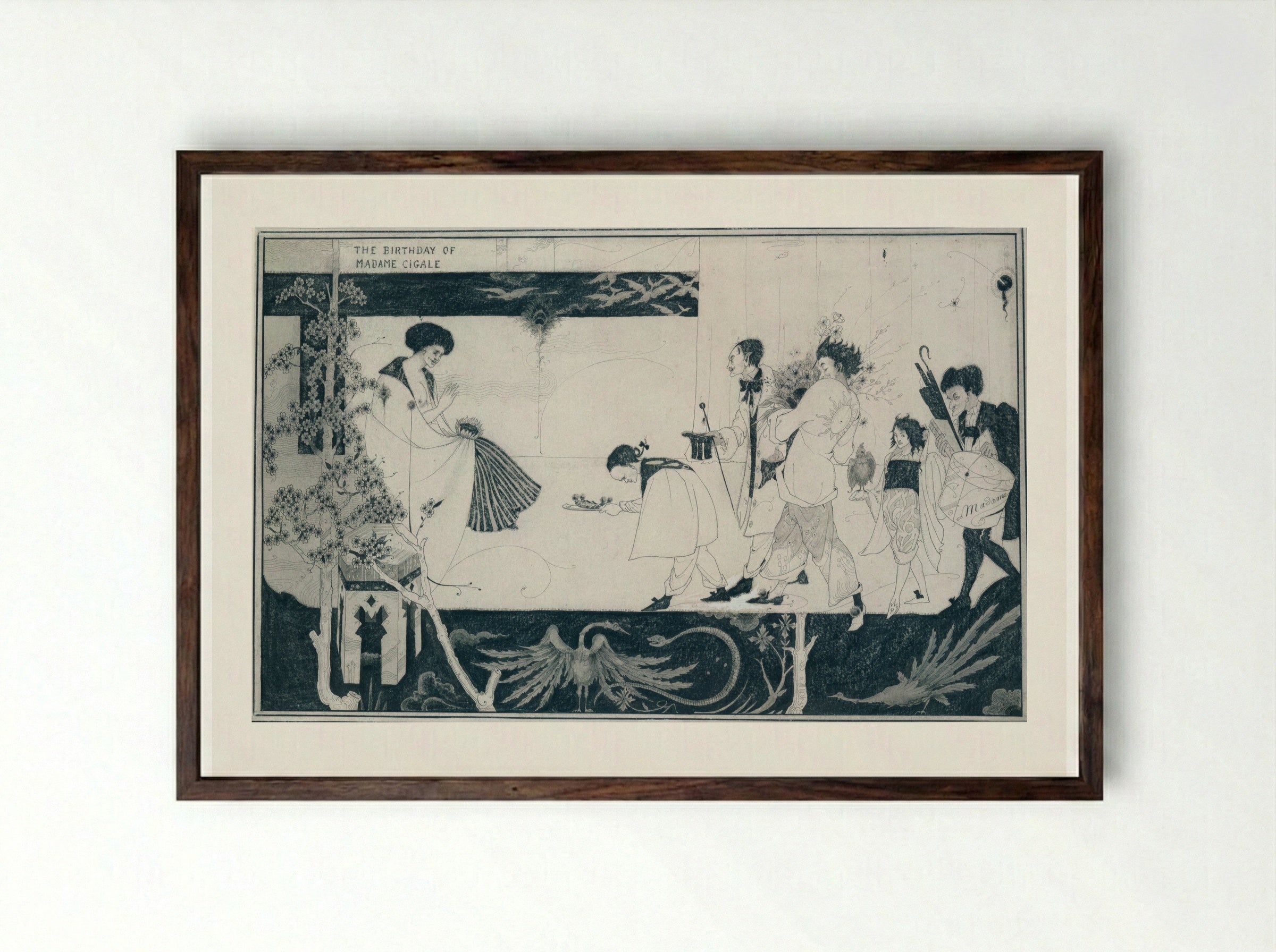 The Birthday of Madame Cigale - Aubrey Vincent Beardsley - Framed Print Dark Wood