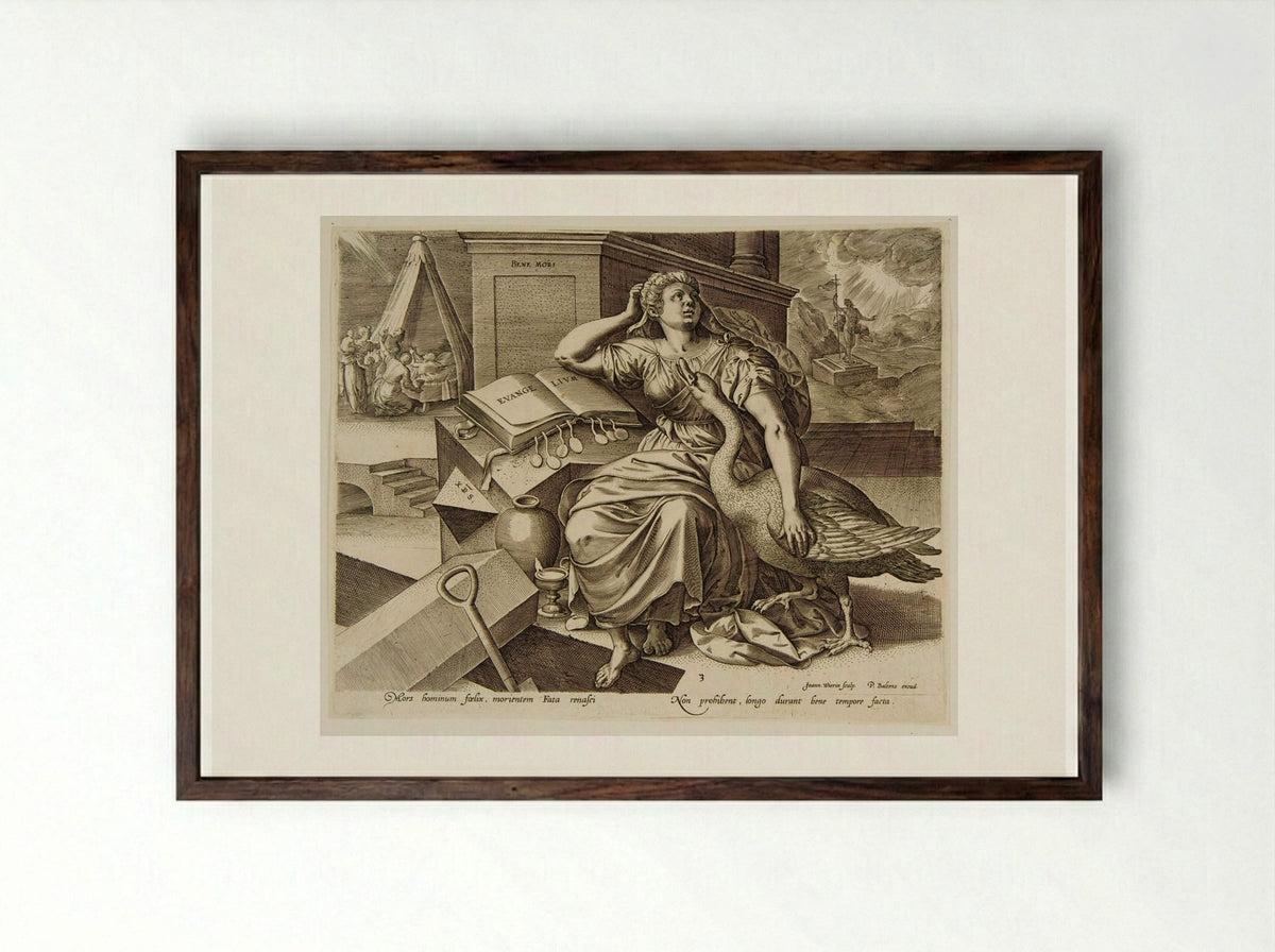 The Blissful Death - Johannes Wierix - Framed Print Dark Wood