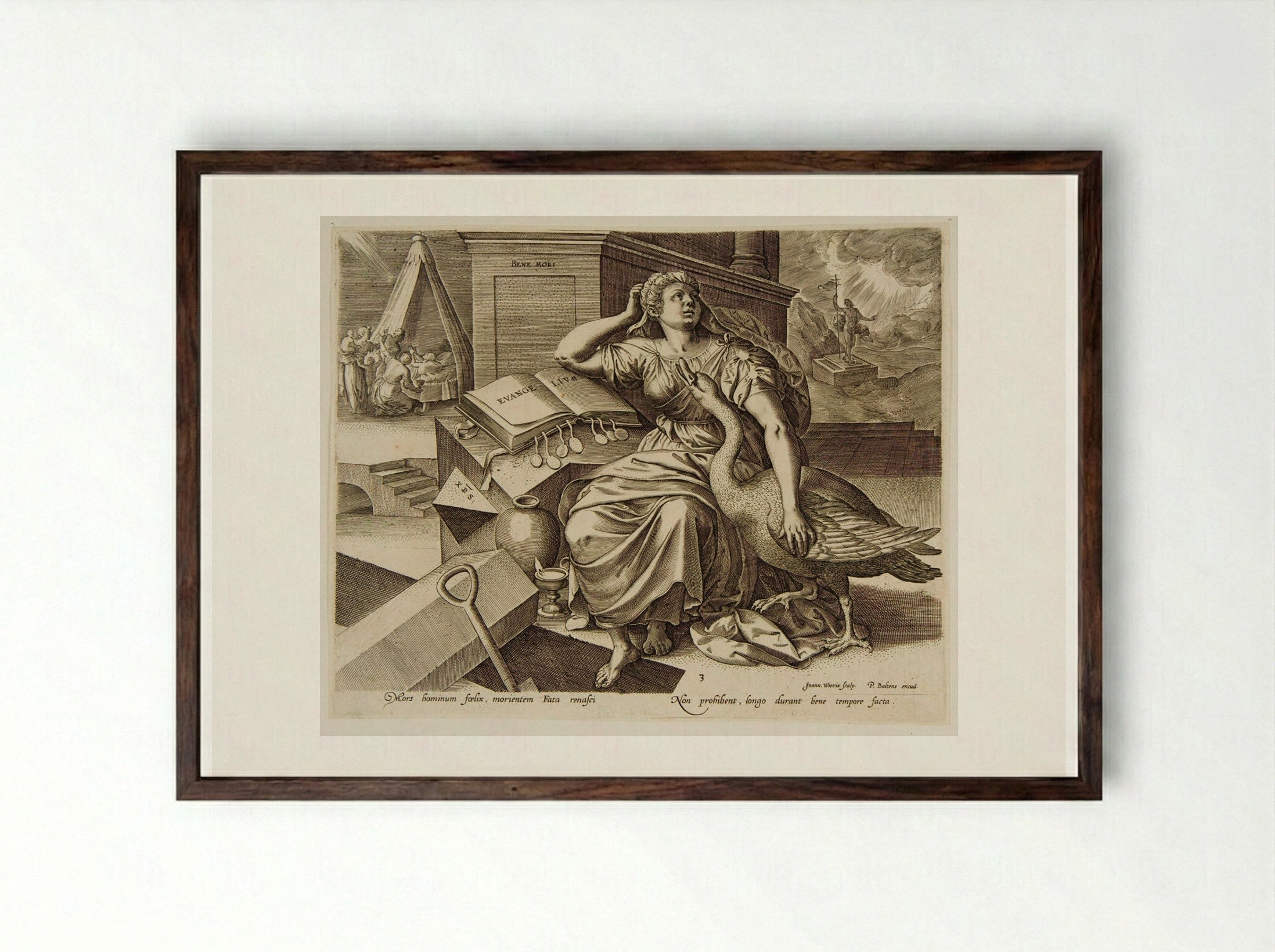 The Blissful Death - Johannes Wierix - Framed Print Dark Wood