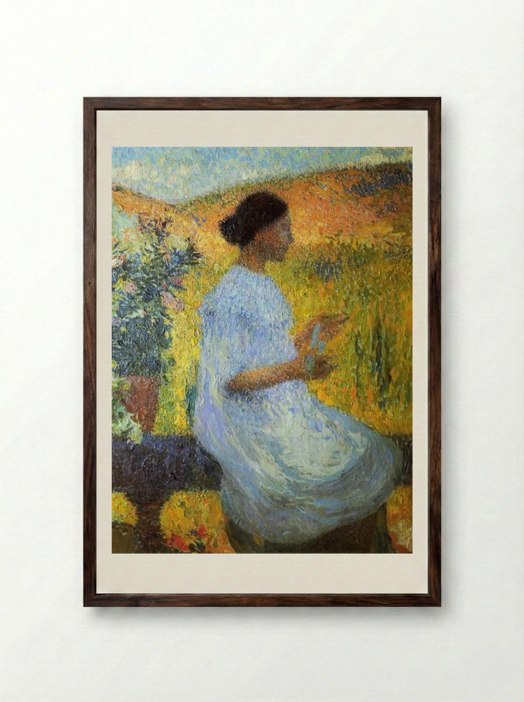 The Blue Dress - Henri Martin - Framed Print Dark Wood
