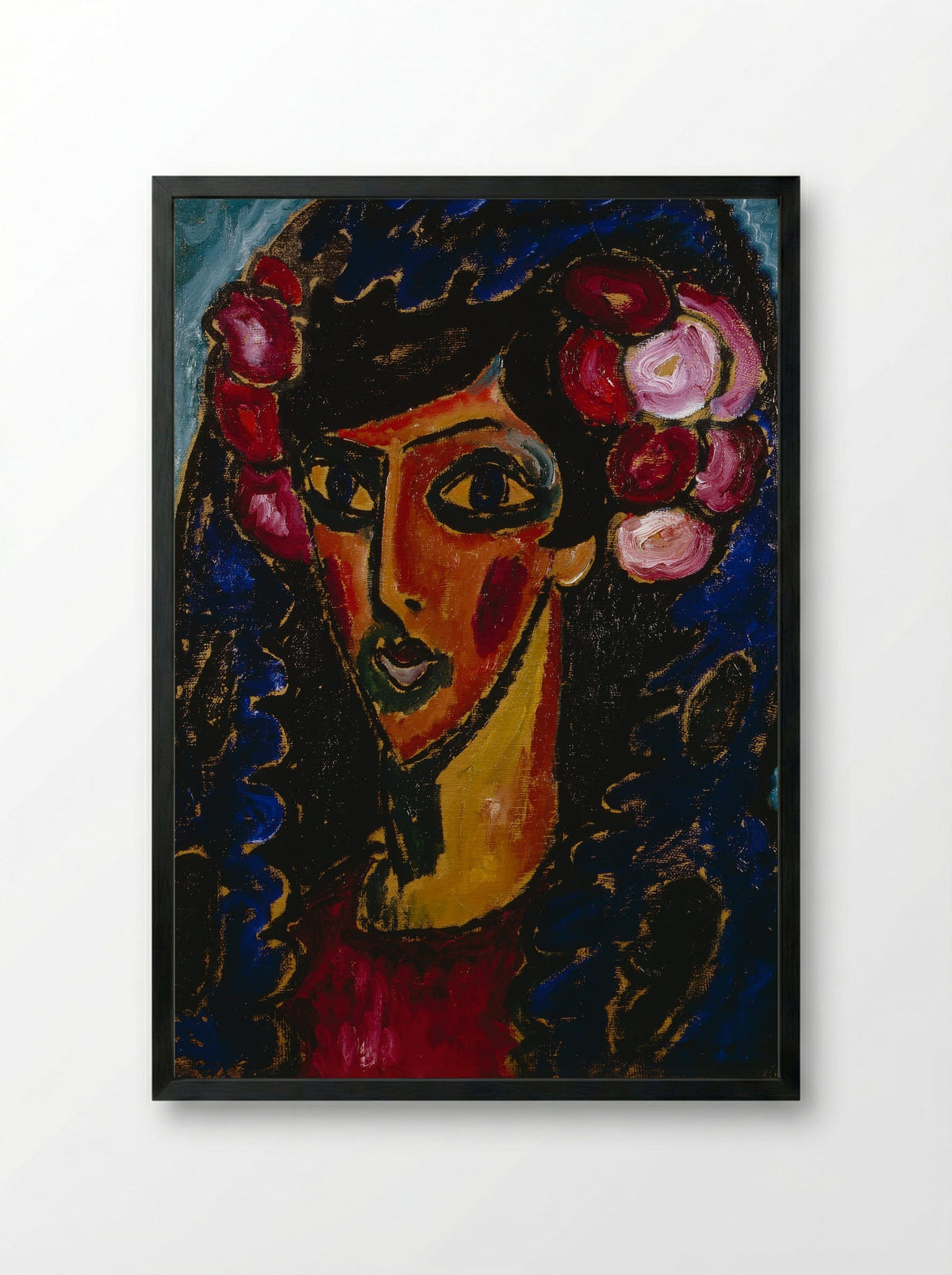 The Blue Mantilla - Alexej von Jawlensky - Framed Print Black