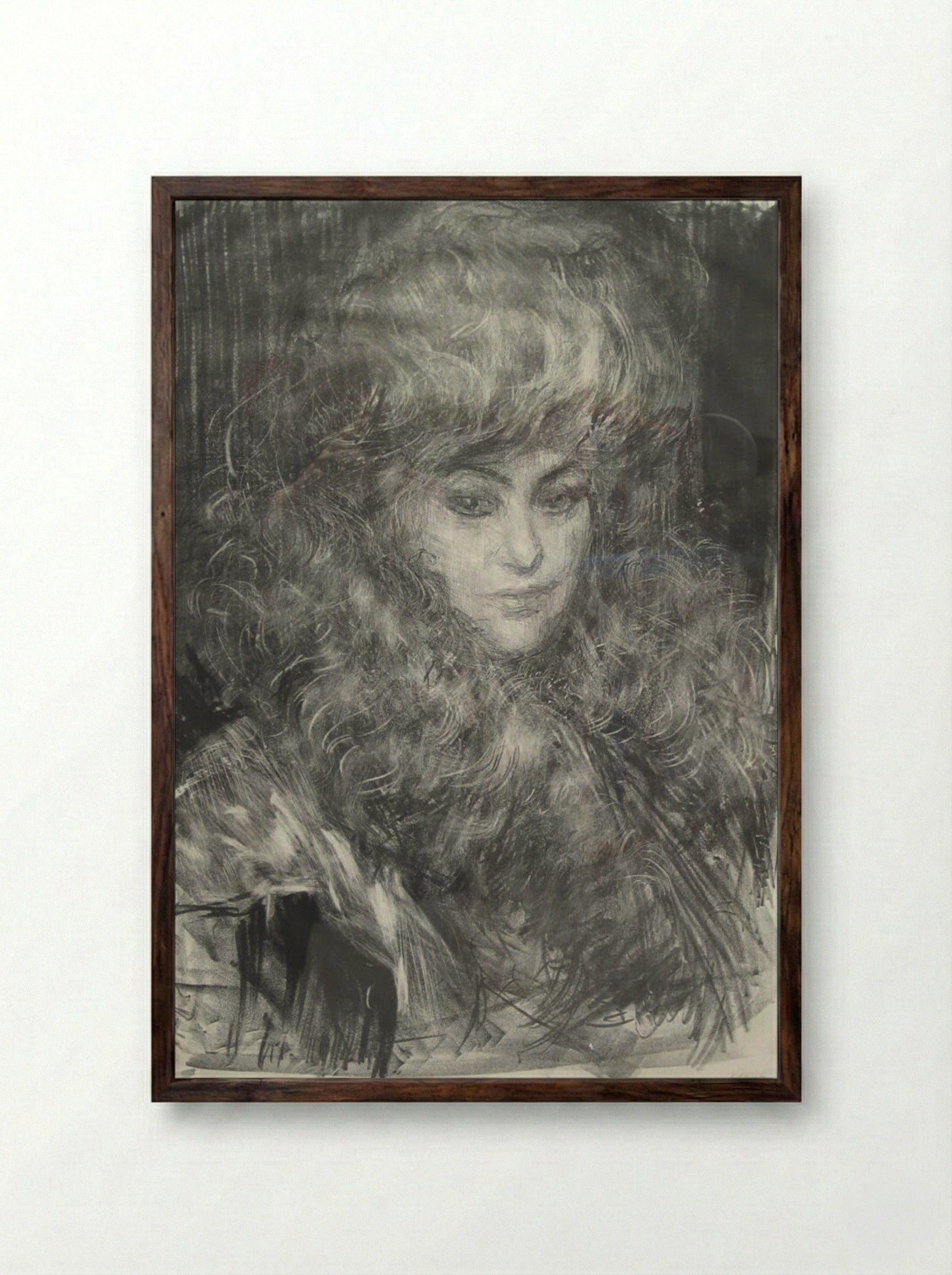 The Boa (Mrs. Milbank) - Albert Belleroche - Framed Print Dark Wood