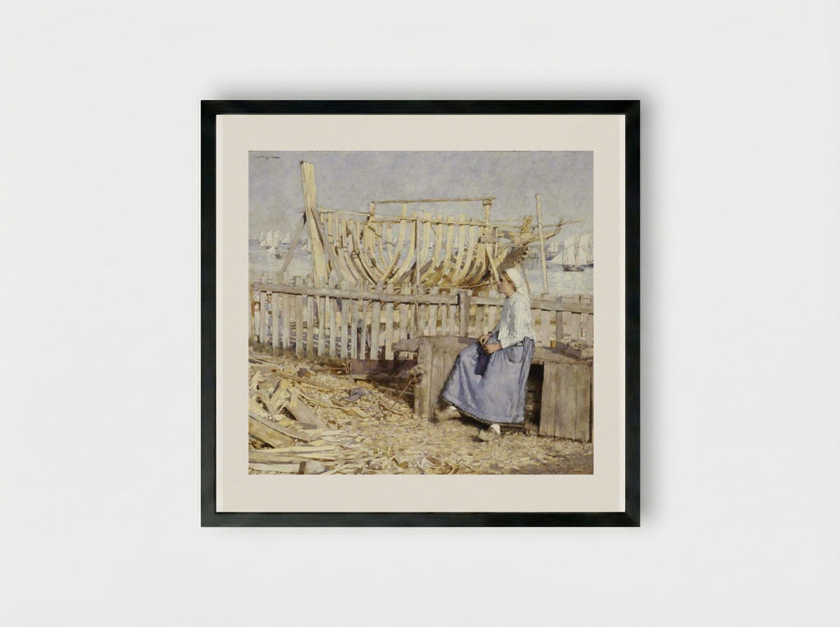 The Boat Builder's Yard, Cancale, Brittany - Henry Herbert La Thangue - Framed Print Black