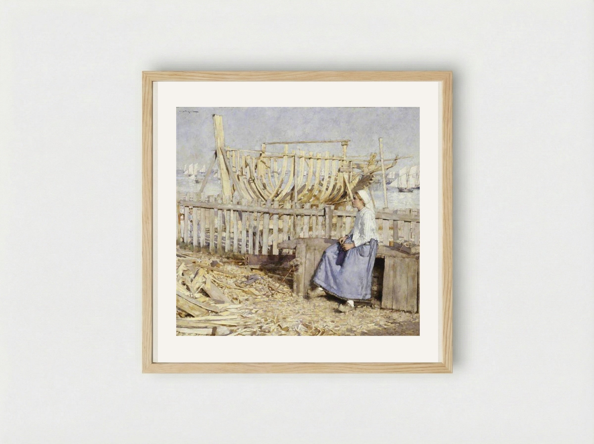 The Boat Builder's Yard, Cancale, Brittany - Henry Herbert La Thangue - Framed Print Wood