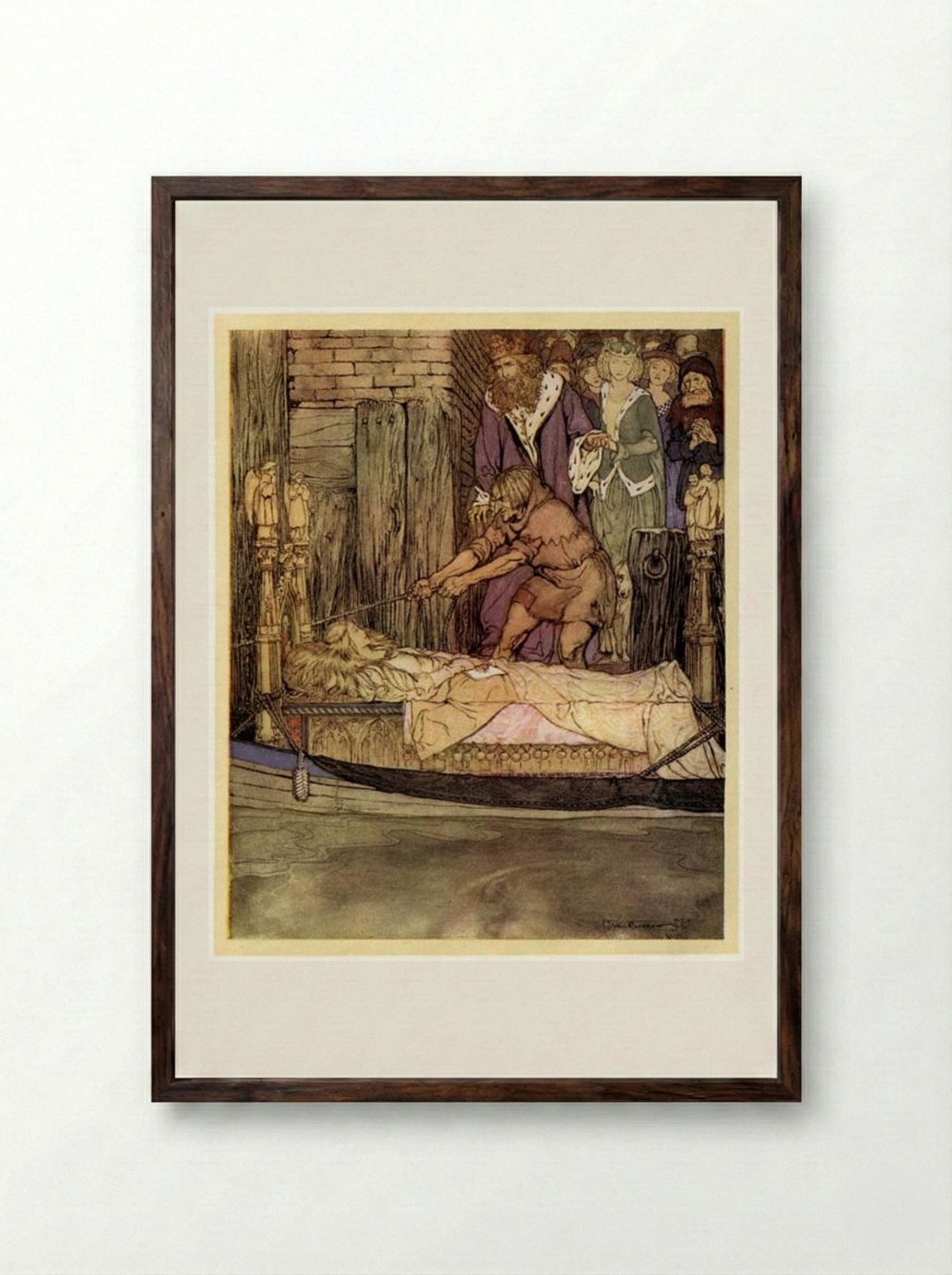 The Boat with the Dead Maid of Astolat before the Palace at Westminster - Arthur Rackham - Framed Print Dark Wood