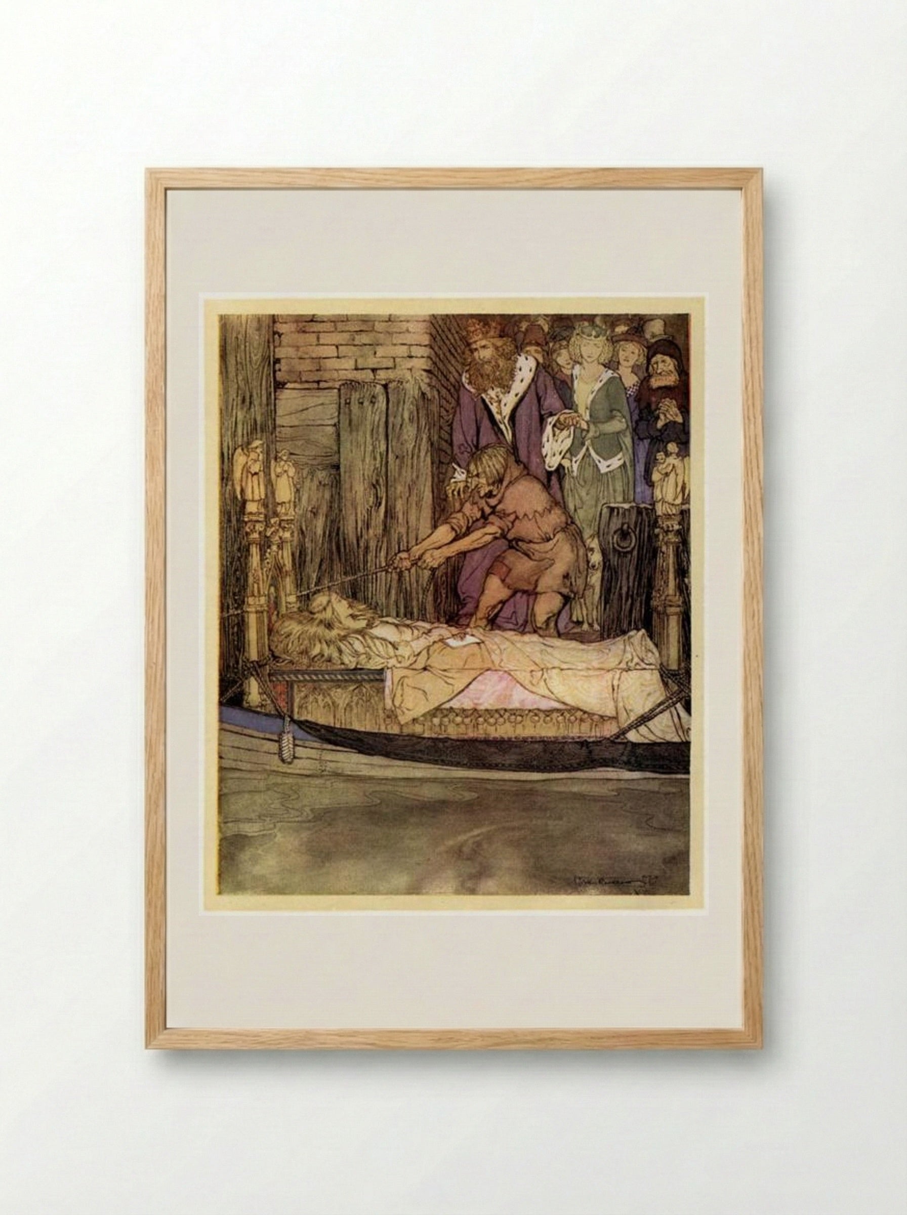 The Boat with the Dead Maid of Astolat before the Palace at Westminster - Arthur Rackham - Framed Print Wood