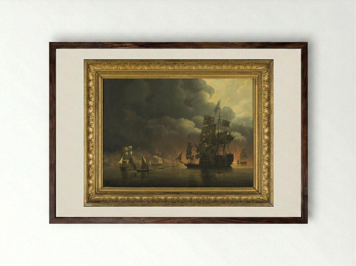 The Bombardment of Algiers - Nicolaas Baur - Framed Print Dark Wood