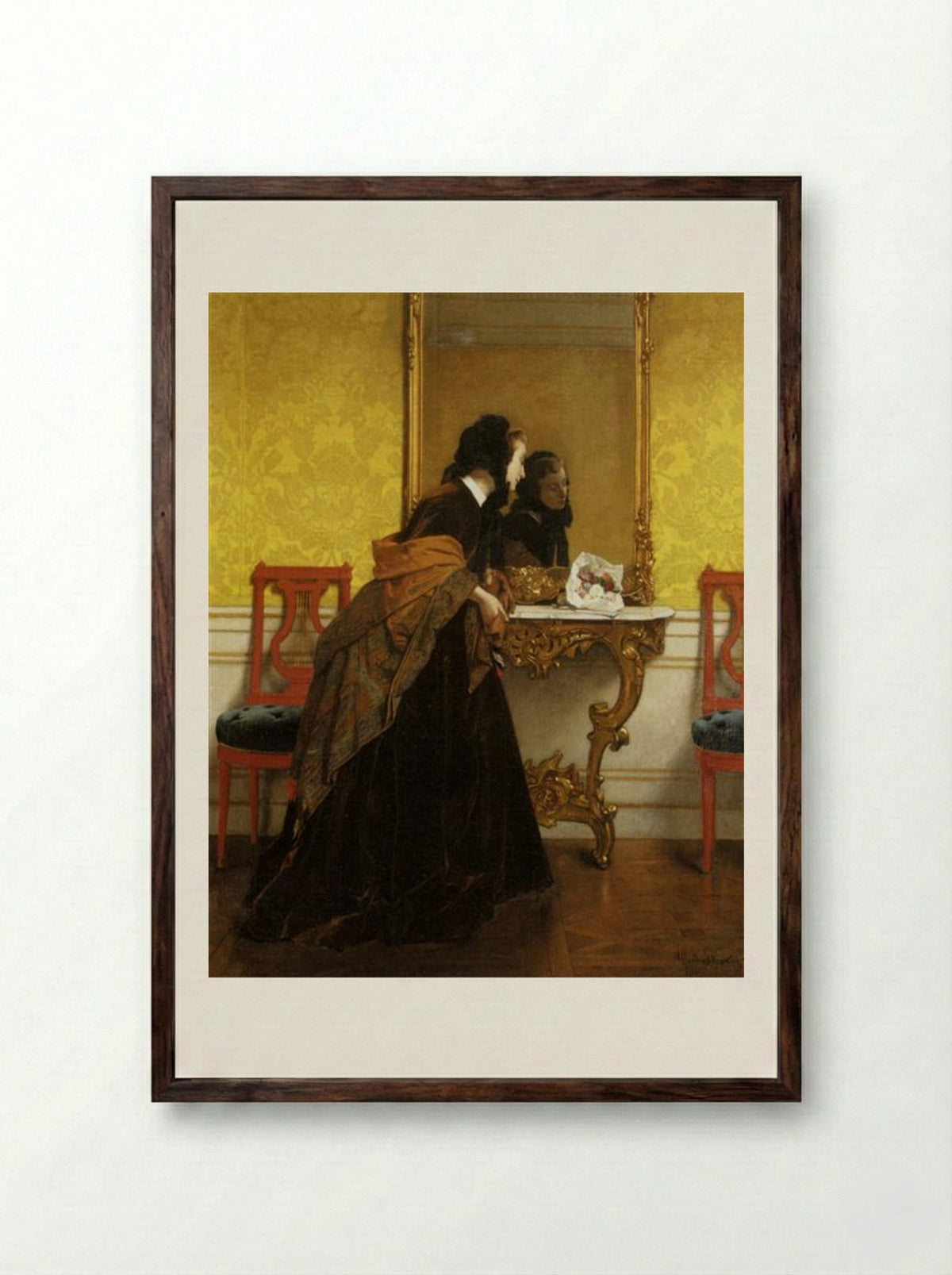 The Bouquet - Alfred Stevens - Framed Print Dark Wood