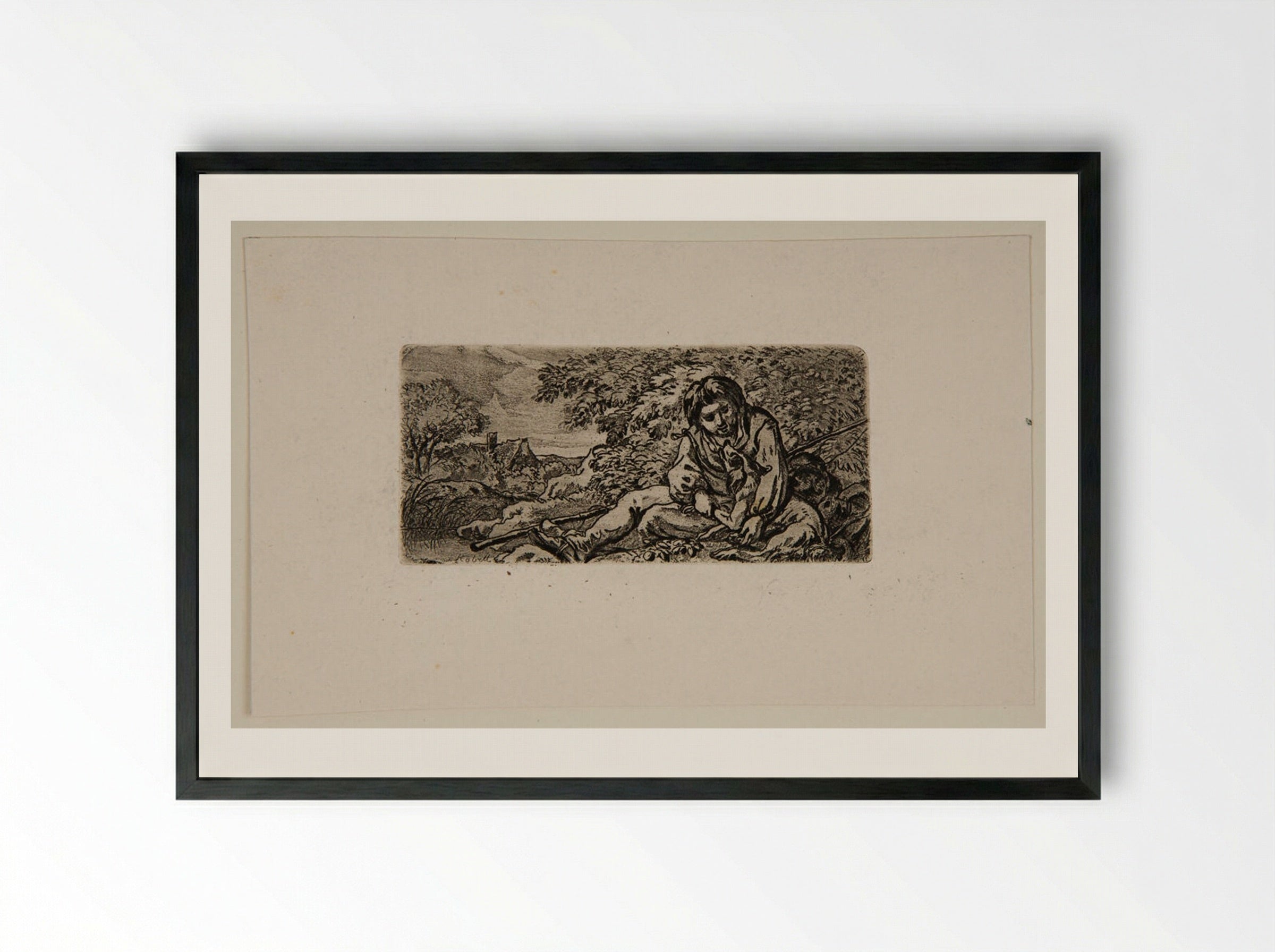 The Boy with His Dog - Ferdinand Kobell - Framed Print Black