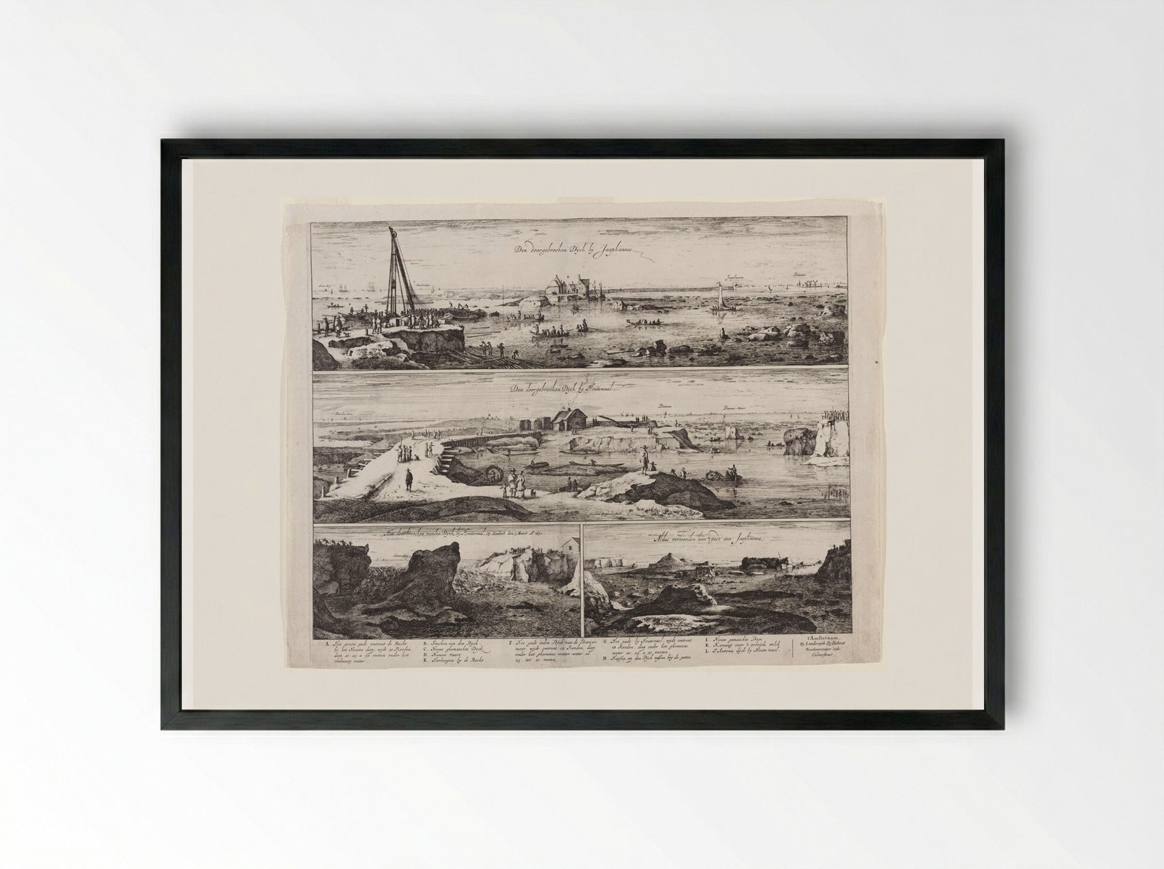 The Breached Dike at Jaap Hannes and Houtewaal - Roelant Roghman - Framed Print Black