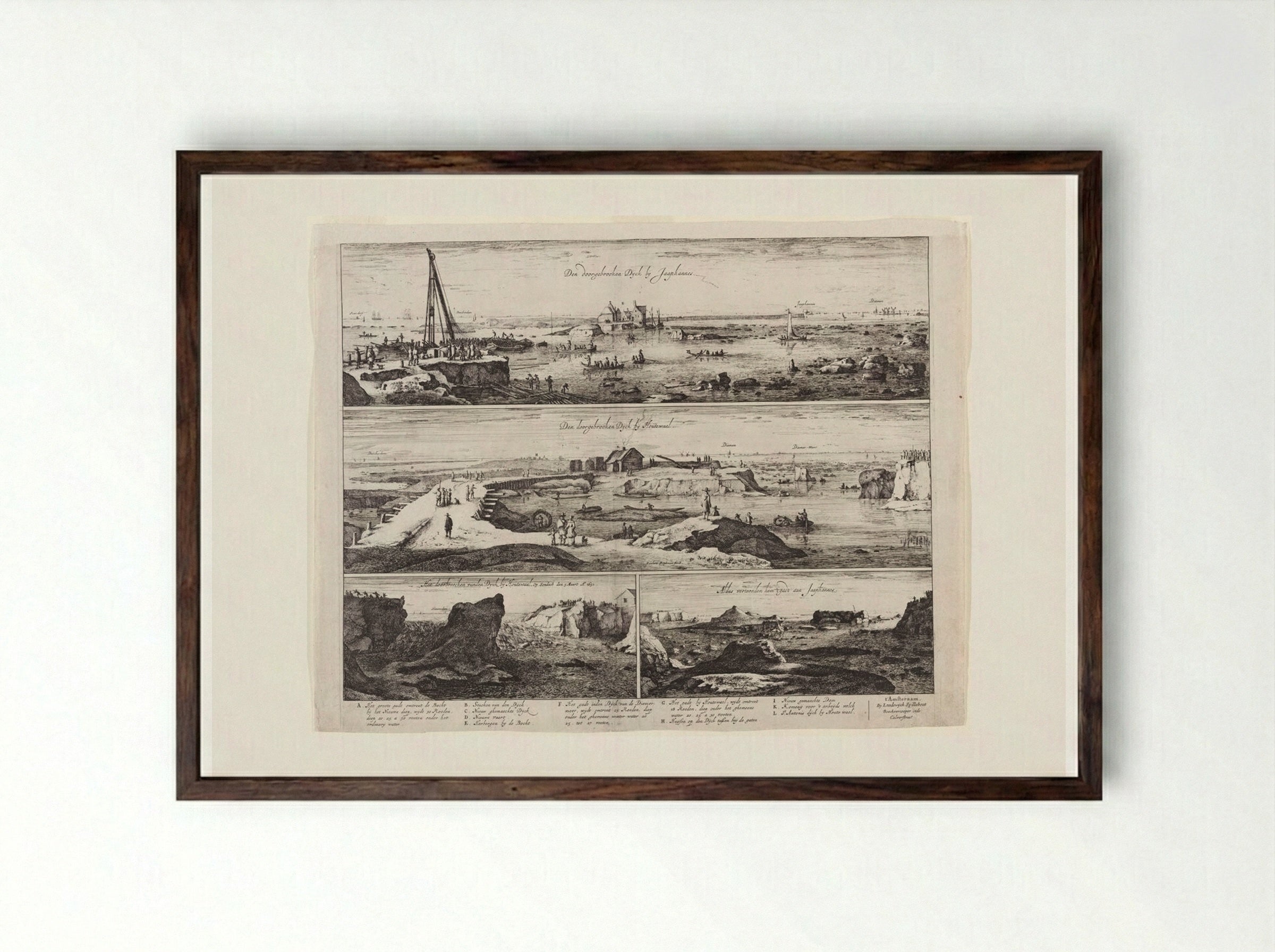 The Breached Dike at Jaap Hannes and Houtewaal - Roelant Roghman - Framed Print Dark Wood