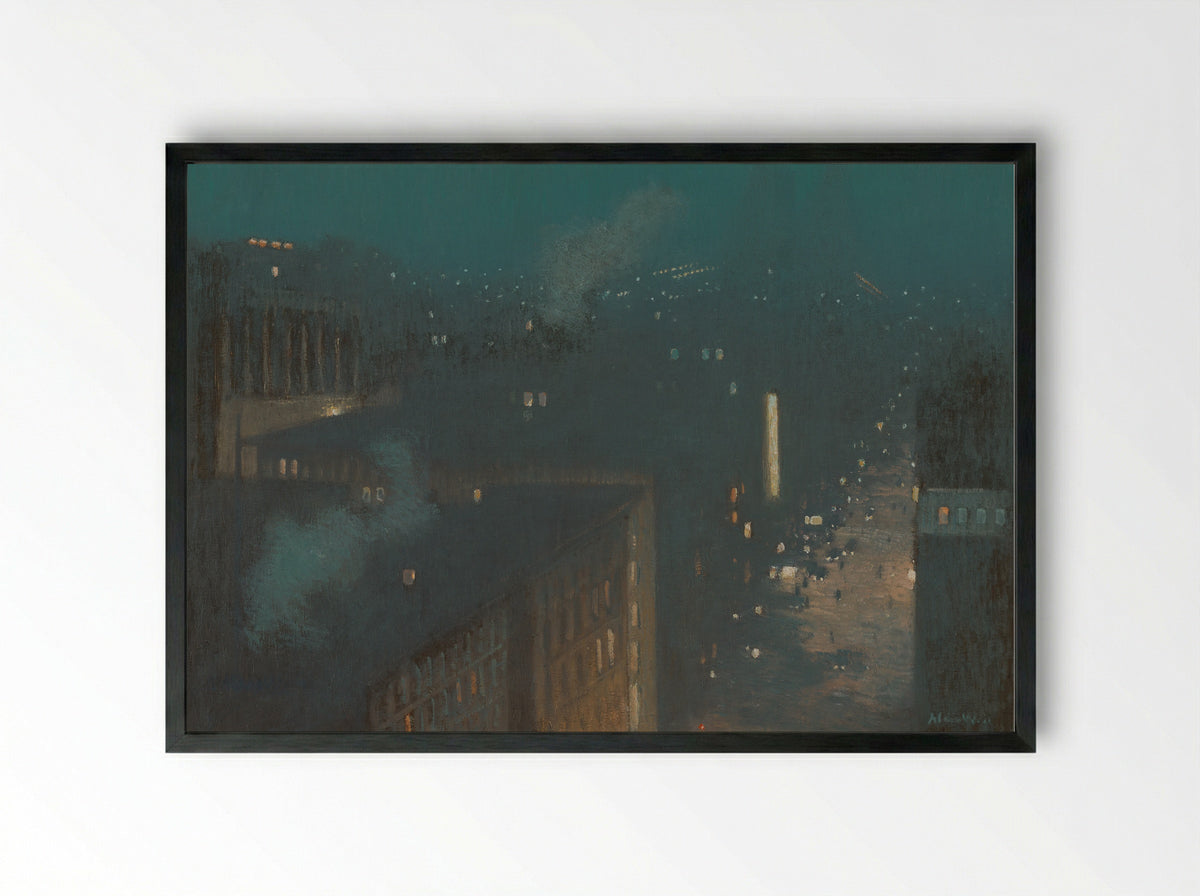 The Bridge Nocturne - Julian Alden Weir - Framed Print Black