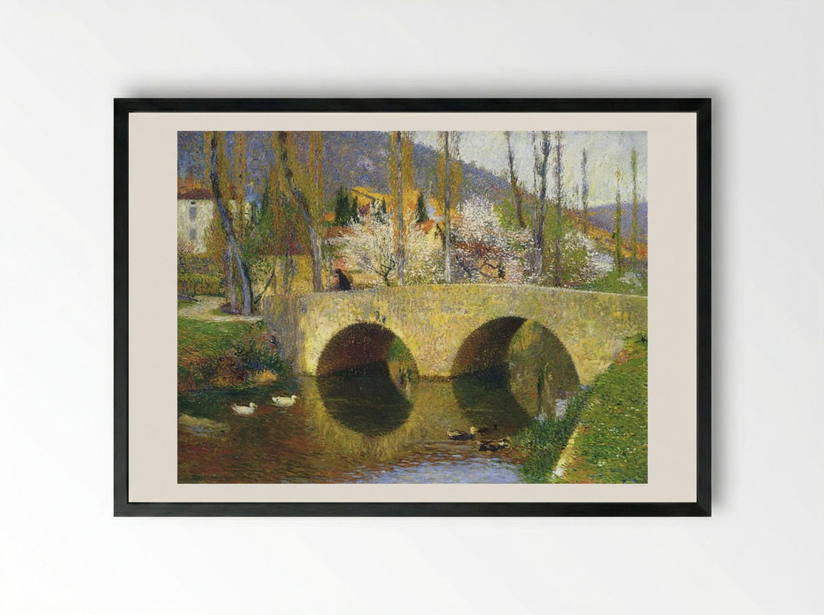 The Bridge at Labastide du Vert in Spring - Henri Martin - Framed Print Black