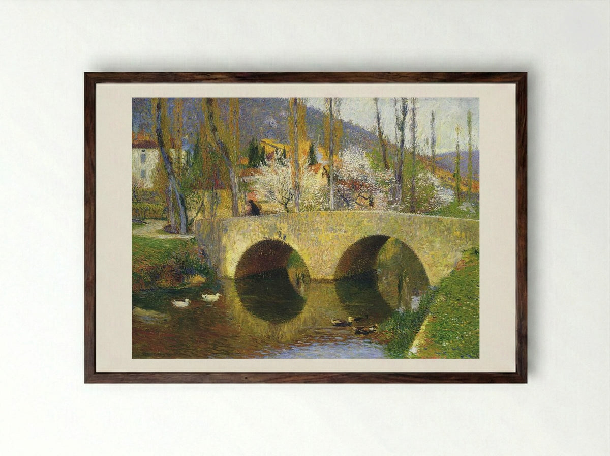 The Bridge at Labastide du Vert in Spring - Henri Martin - Framed Print Dark Wood