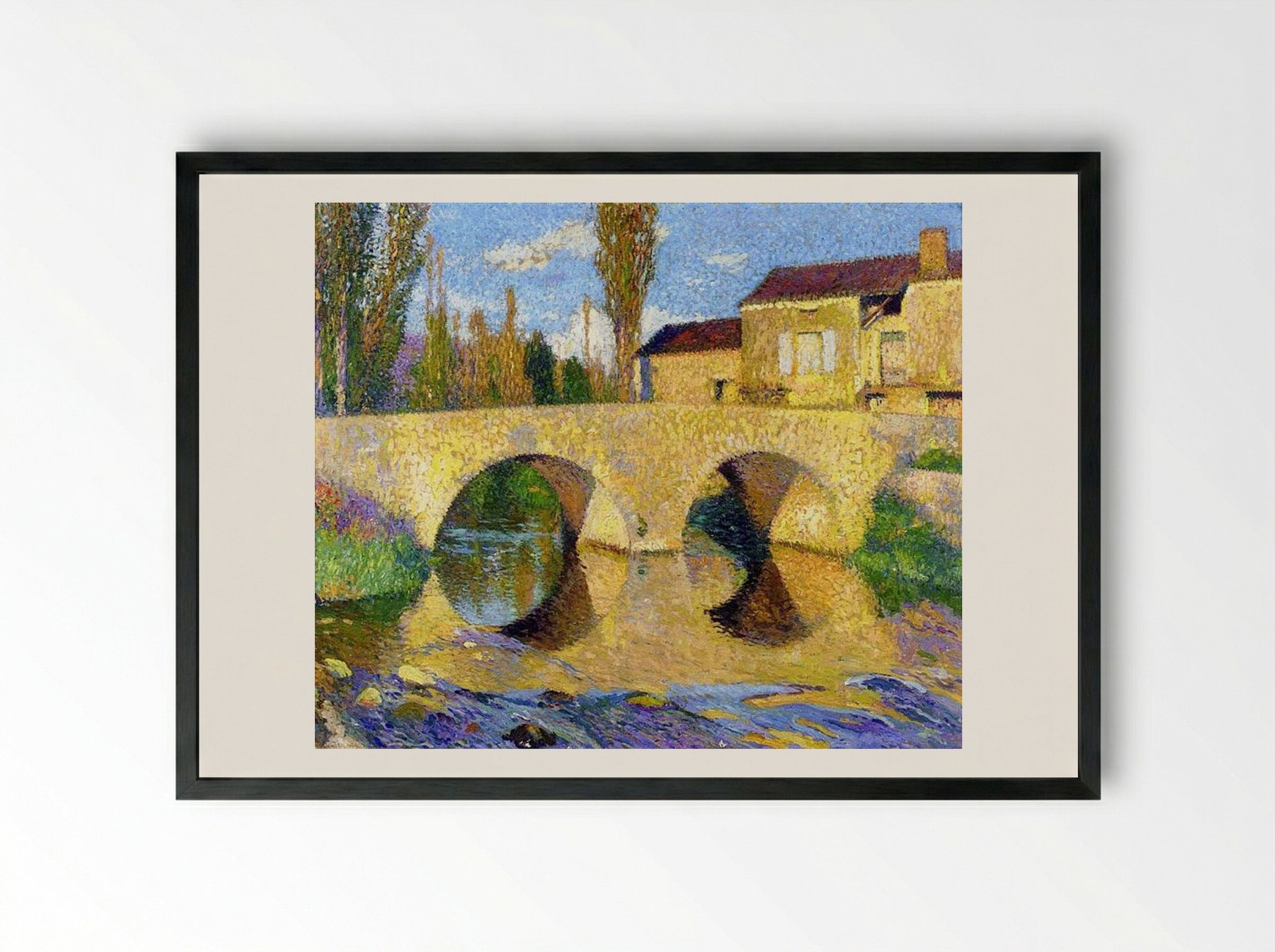 The Bridge of Bastide-du-Vert - Henri Martin - Framed Print Black
