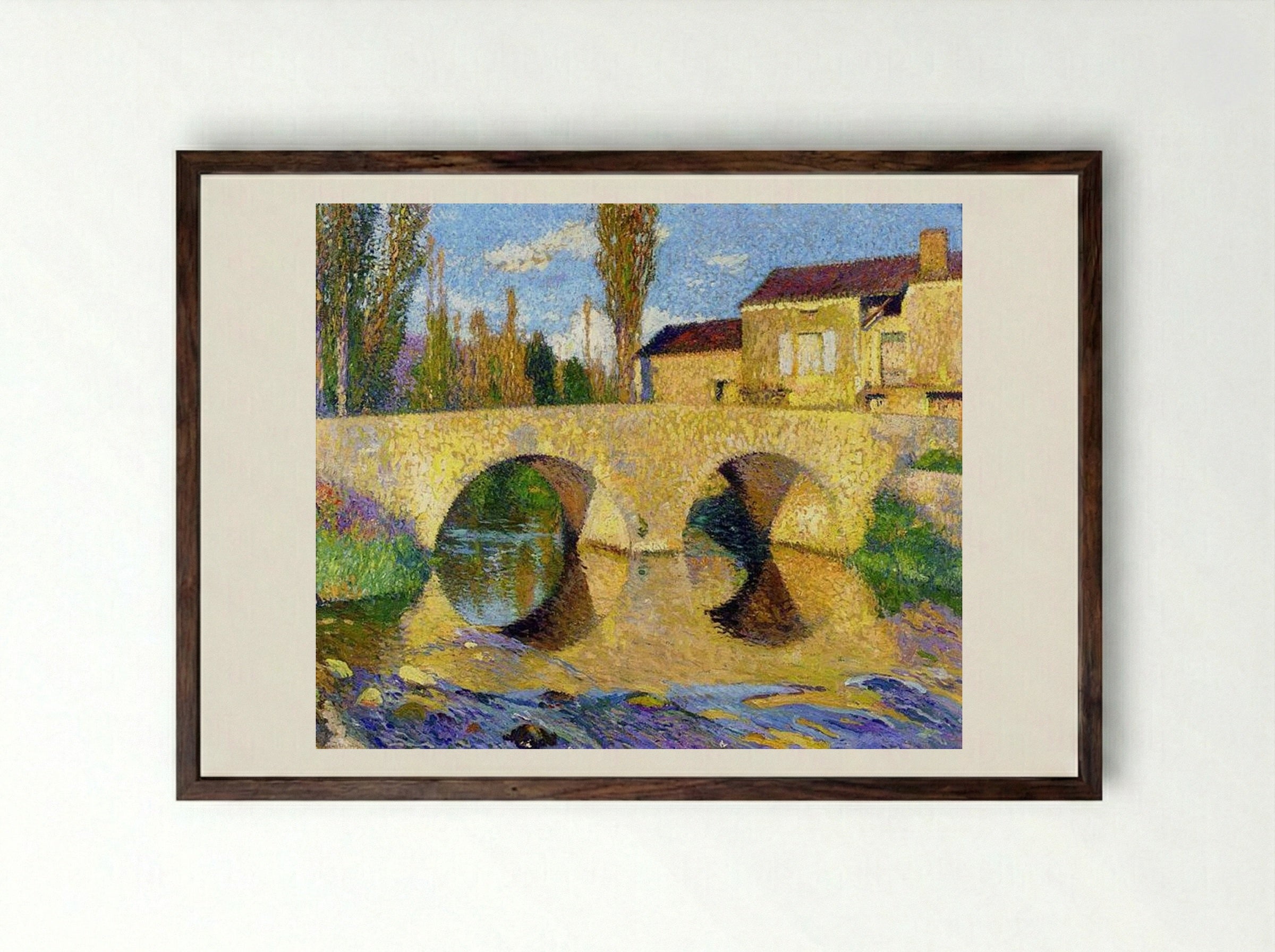 The Bridge of Bastide-du-Vert - Henri Martin - Framed Print Dark Wood