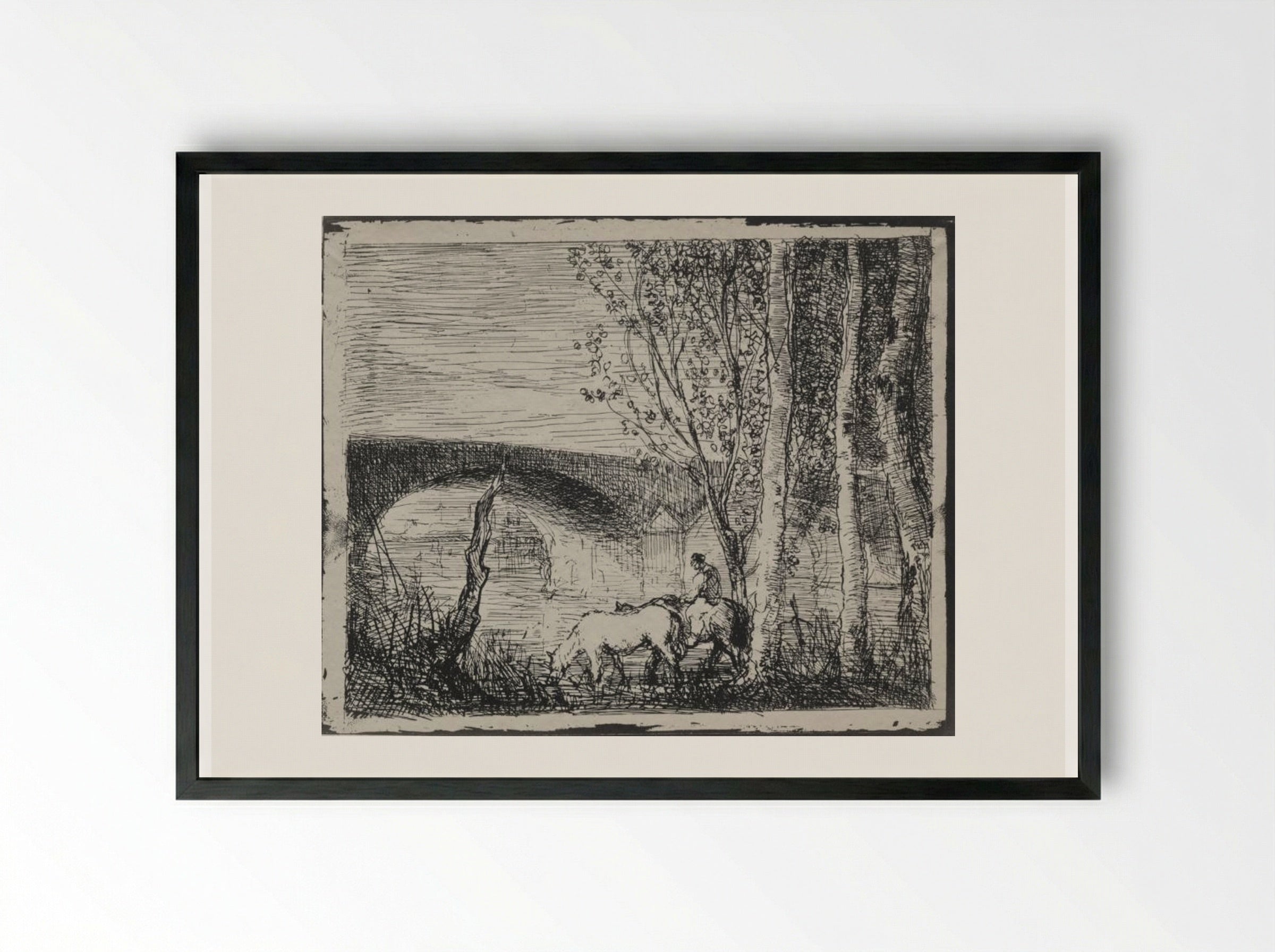 The Bridge - Charles François Daubigny - Framed Print Black