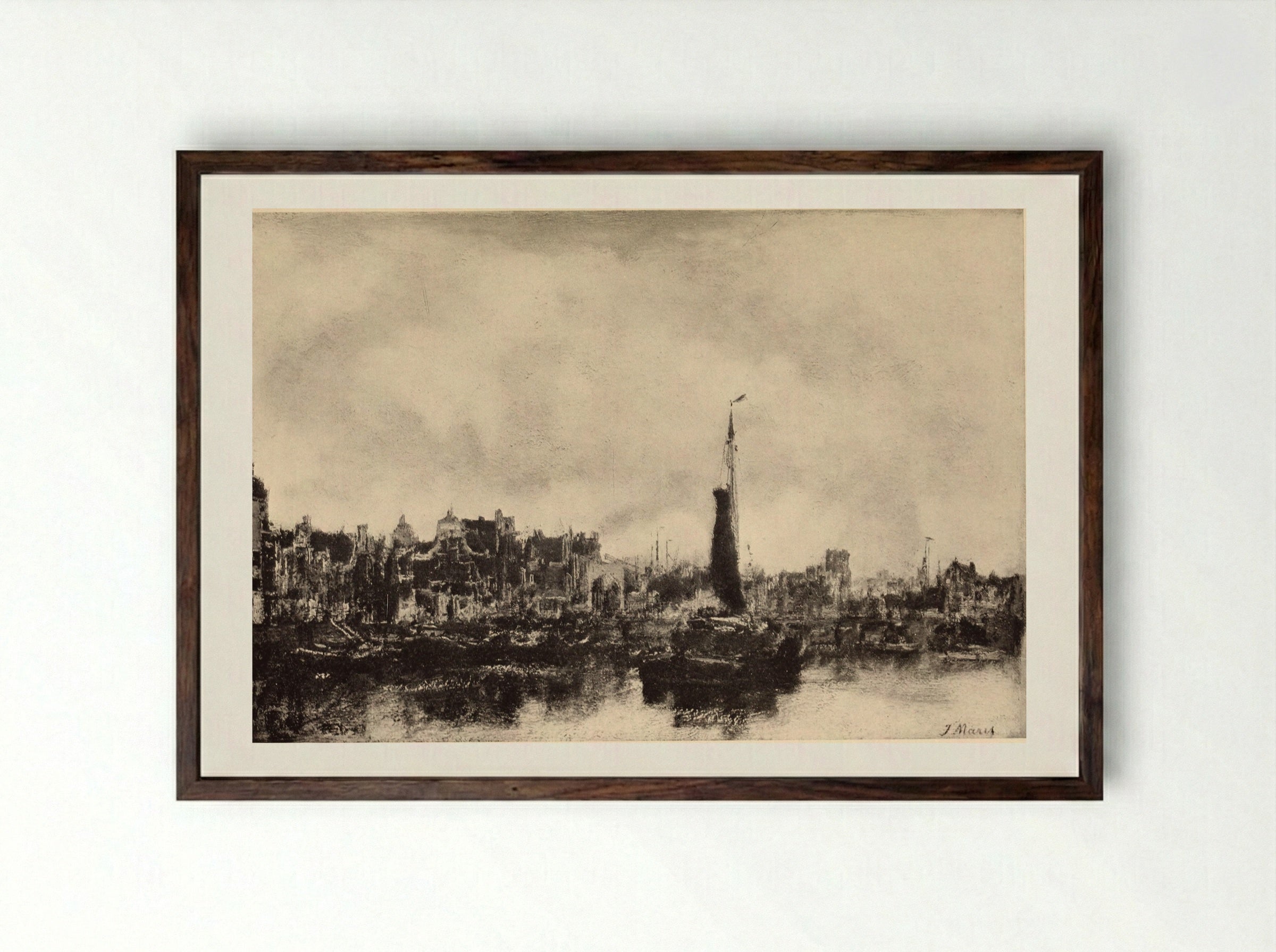 The Bridge - Jacob Maris - Framed Print Dark Wood