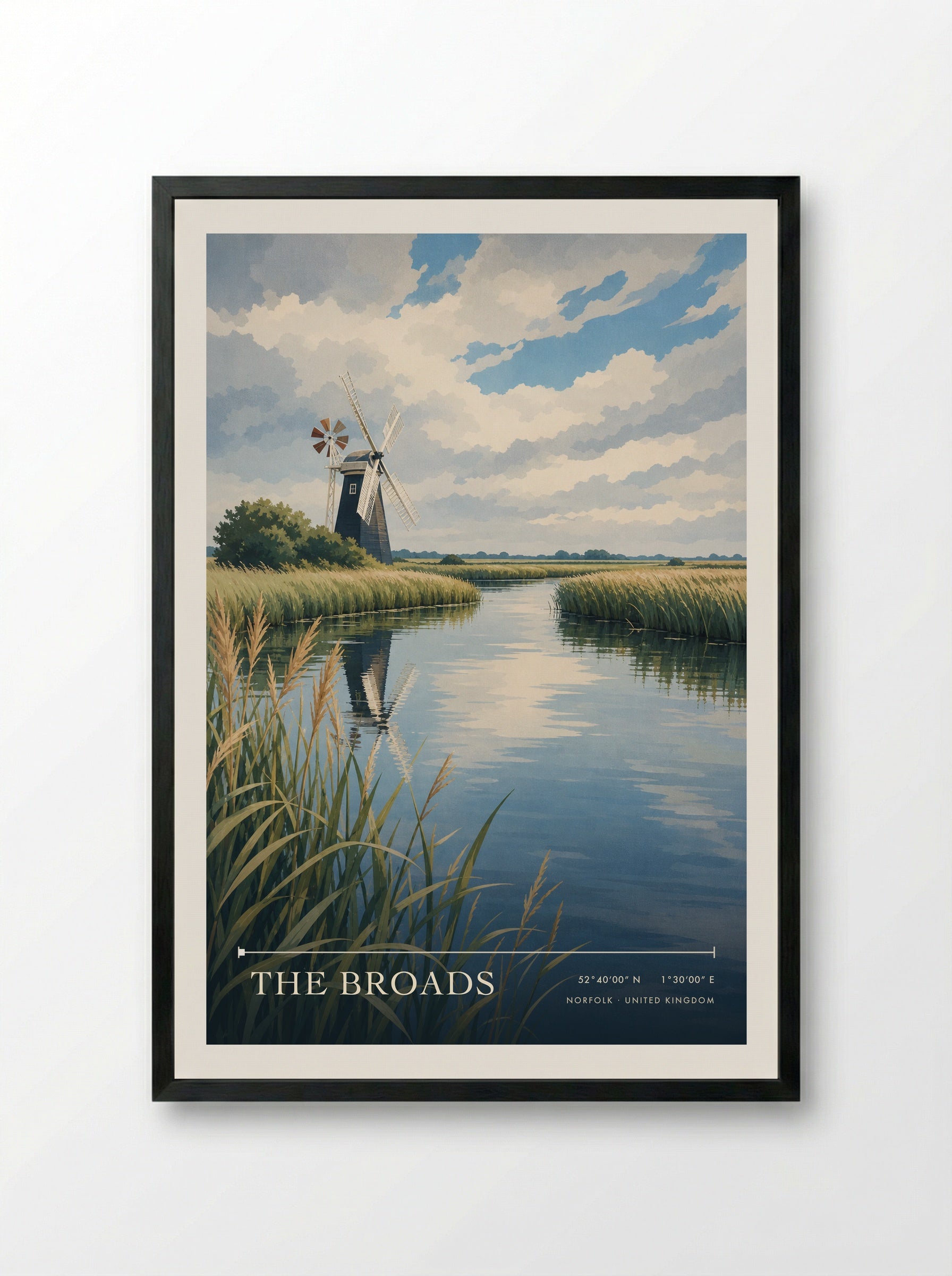 The Broads Norfolk United Kingdom Travel Poster - Framed Print Black