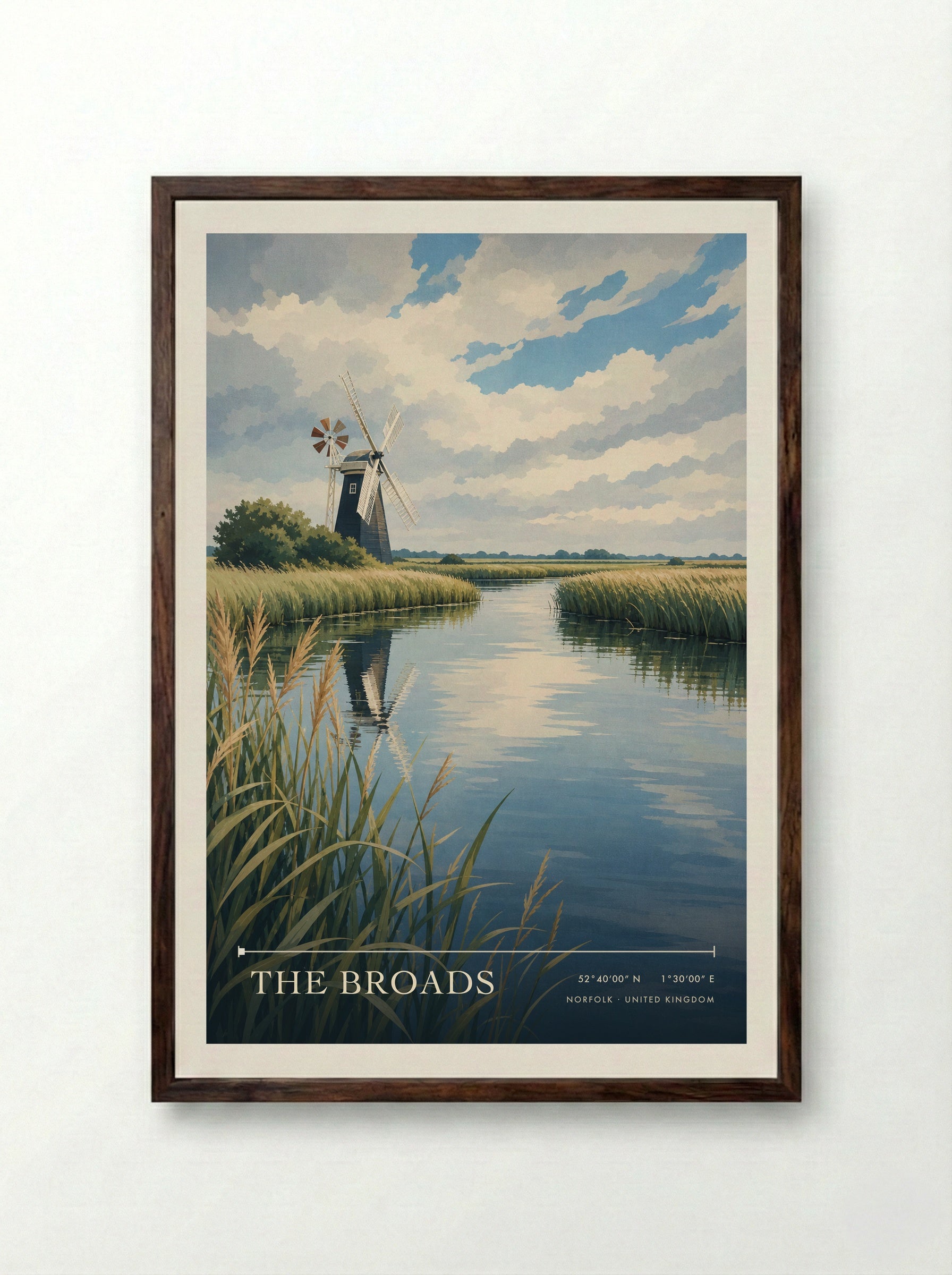 The Broads Norfolk United Kingdom Travel Poster - Framed Print Dark Wood