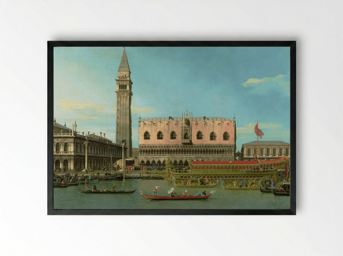 The Bucintoro at the Molo on Ascension Day - Canaletto - Framed Print Black