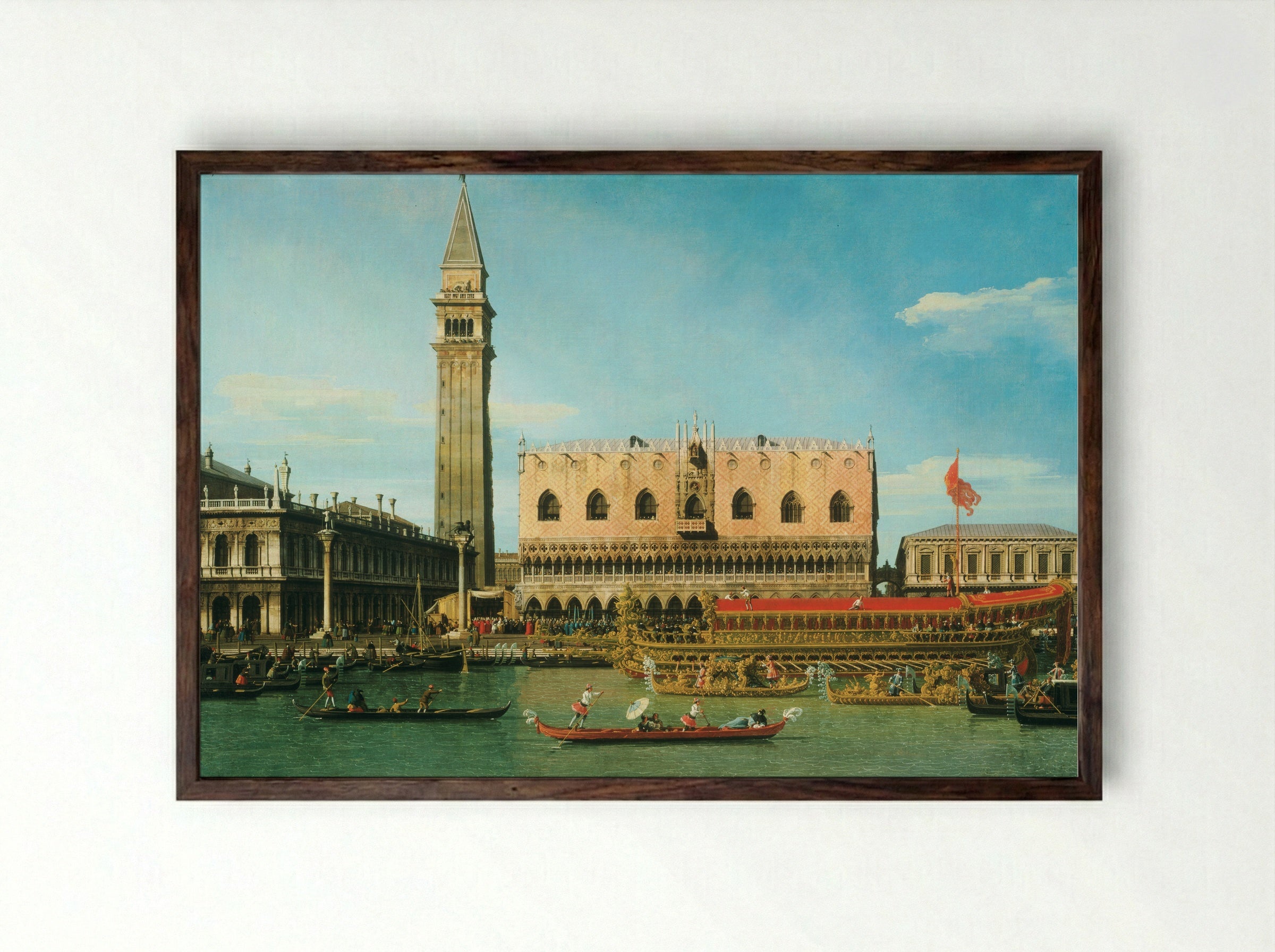 The Bucintoro at the Molo on Ascension Day - Canaletto - Framed Print Dark Wood