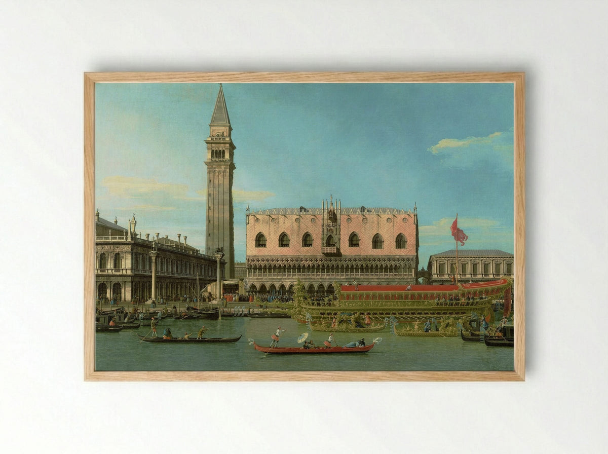 The Bucintoro at the Molo on Ascension Day - Canaletto - Framed Print Wood