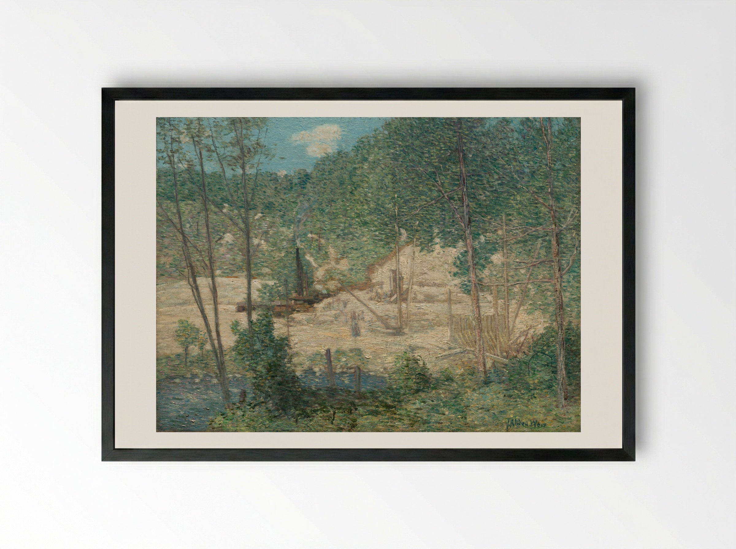 The Building of the Dam - Julian Alden Weir - Framed Print Black