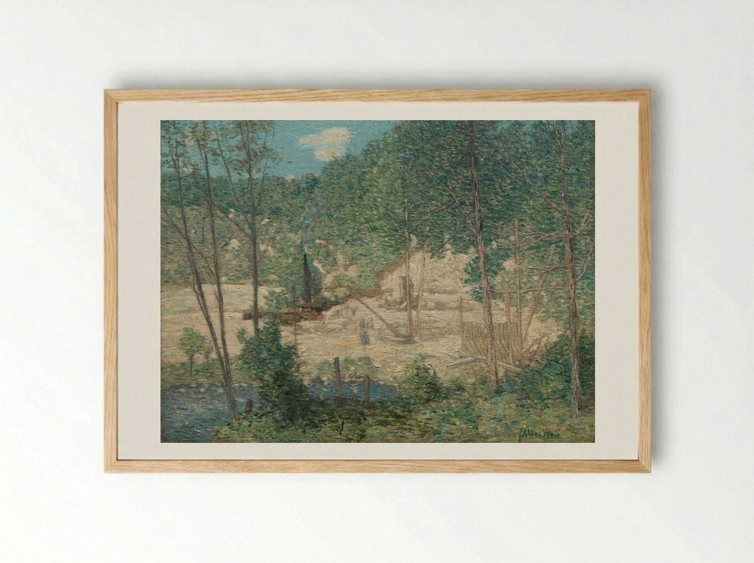 The Building of the Dam - Julian Alden Weir - Framed Print Wood