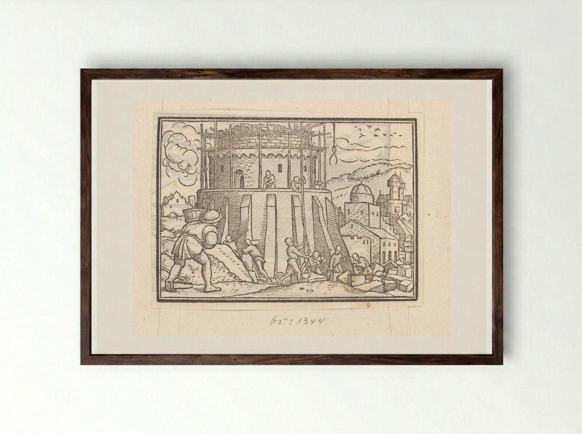 The Building of the Tower of Babel - Veit Rudolf Specklin - Framed Print Dark Wood