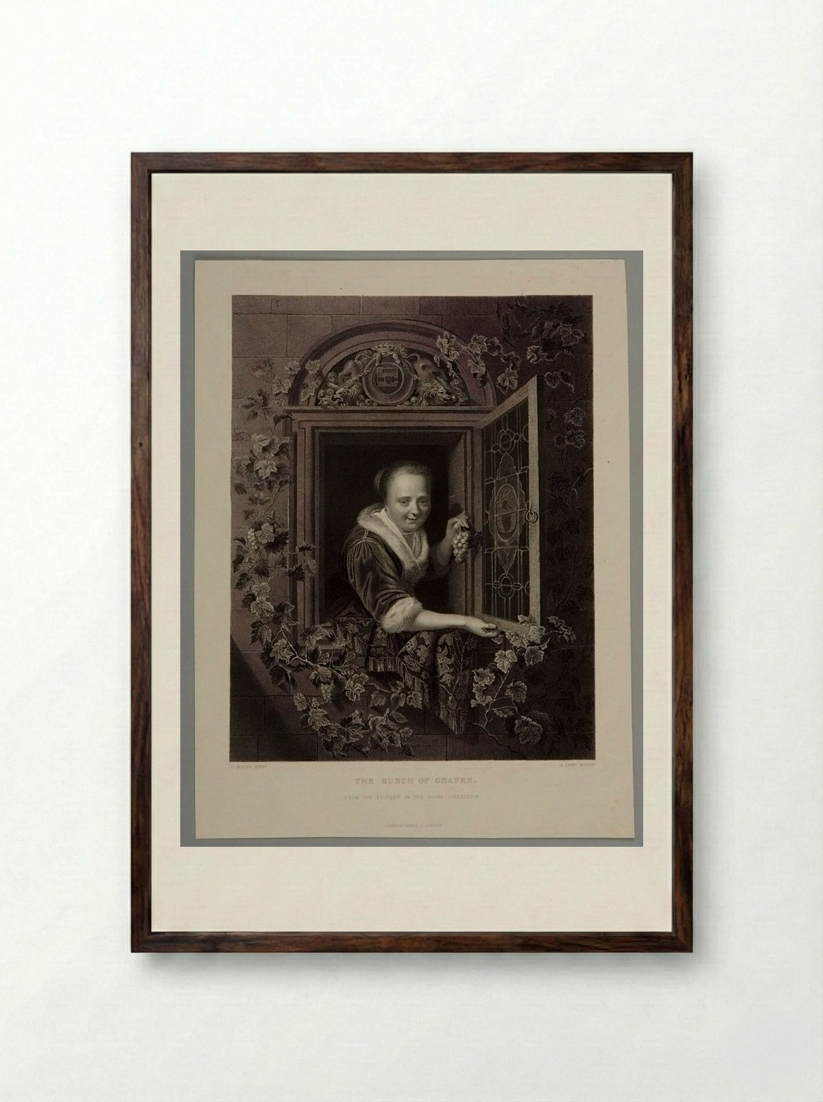The Bunch of Grapes - Gustave Lévy - Framed Print Dark Wood