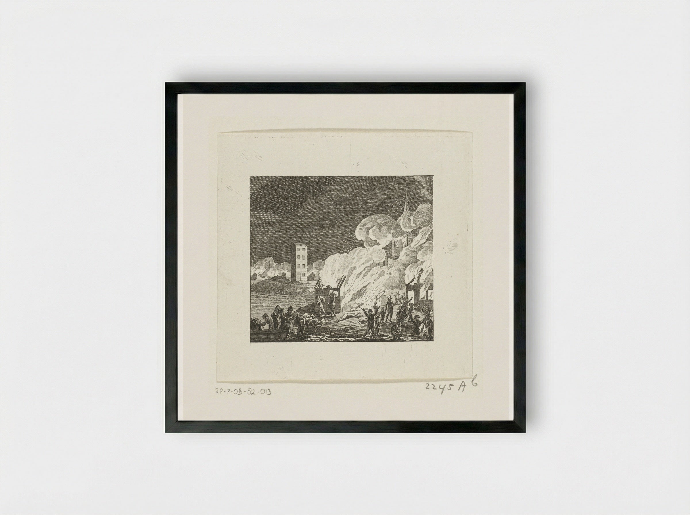 The Burning of West-Terschelling by the English - Cornelis Brouwer - Framed Print Black