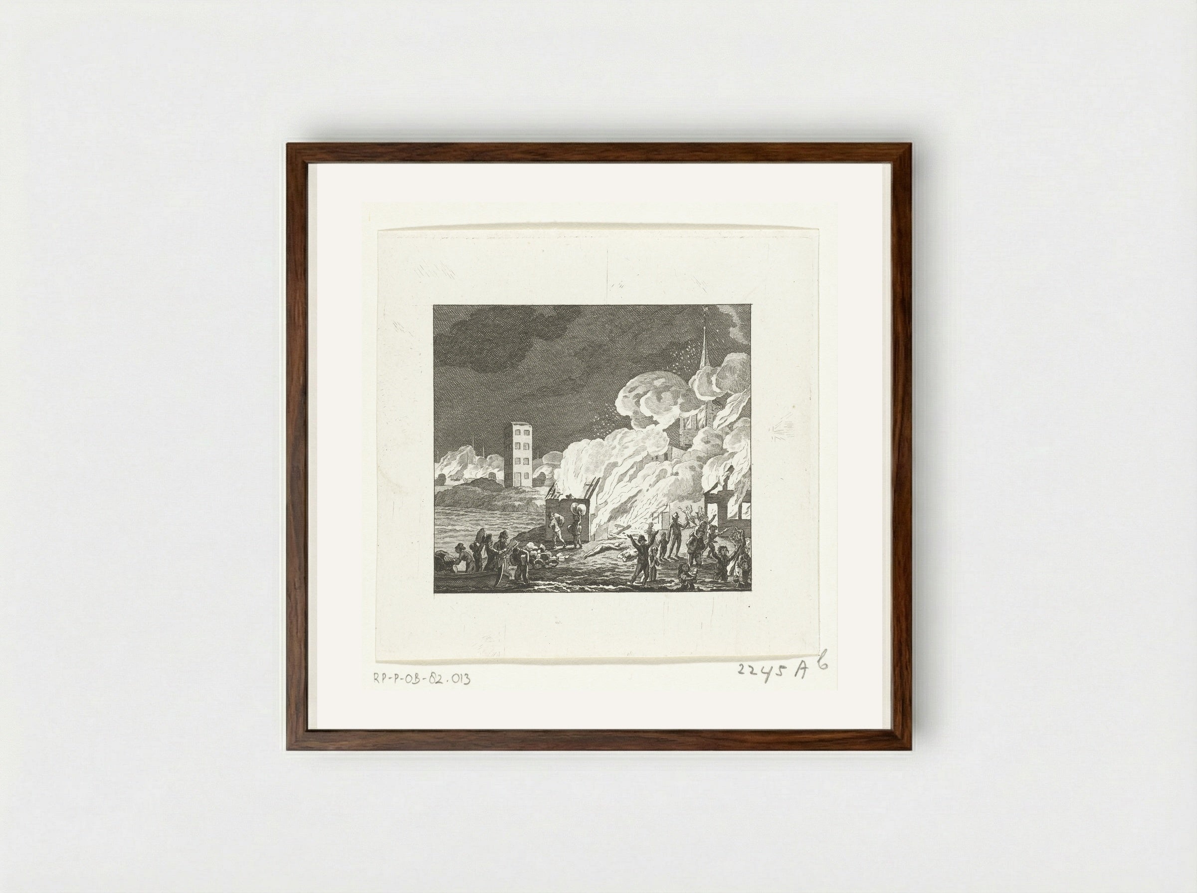 The Burning of West-Terschelling by the English - Cornelis Brouwer - Framed Print Dark Wood