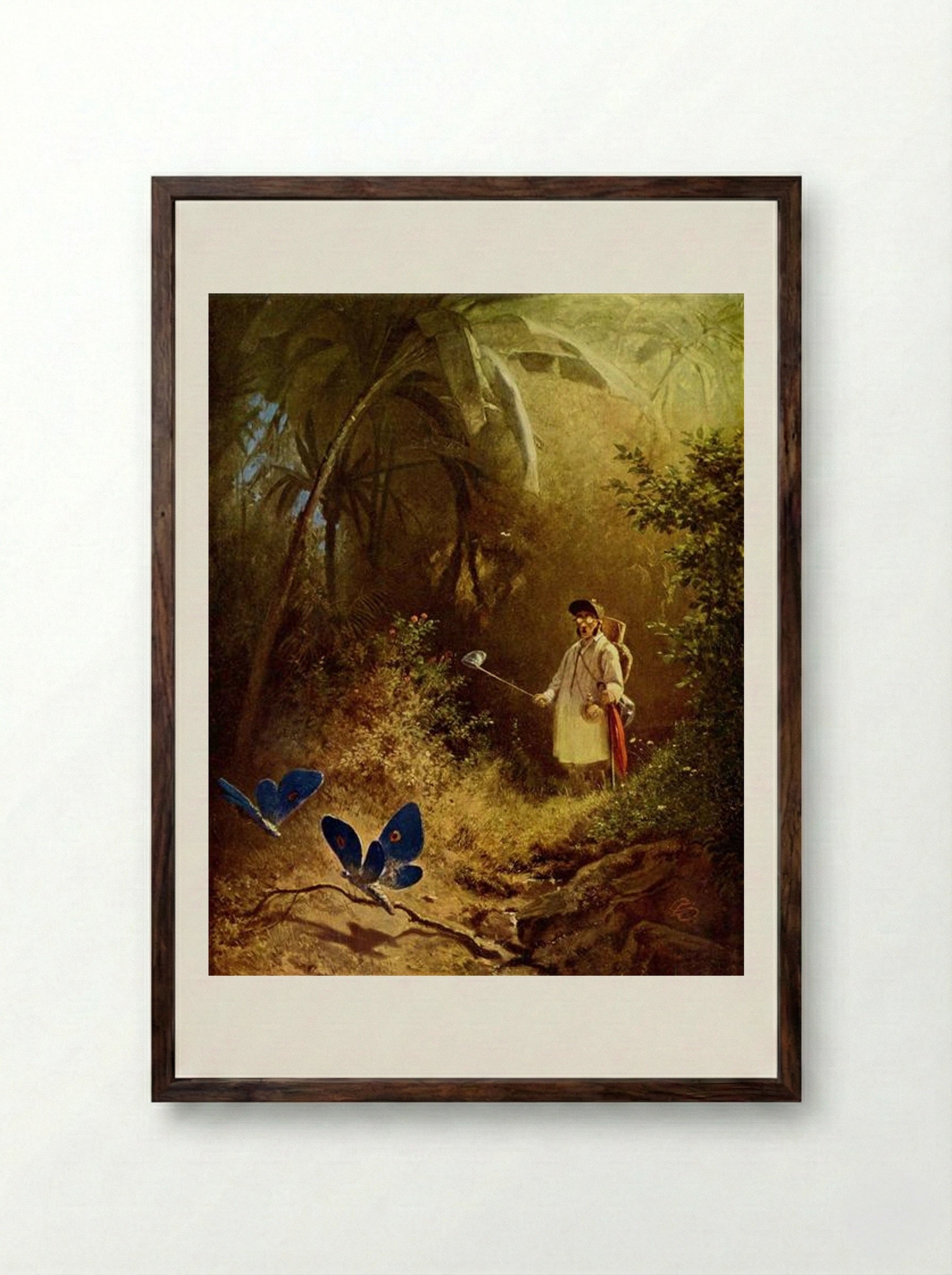 The Butterfly Hunter - Carl Spitzweg - Framed Print Dark Wood
