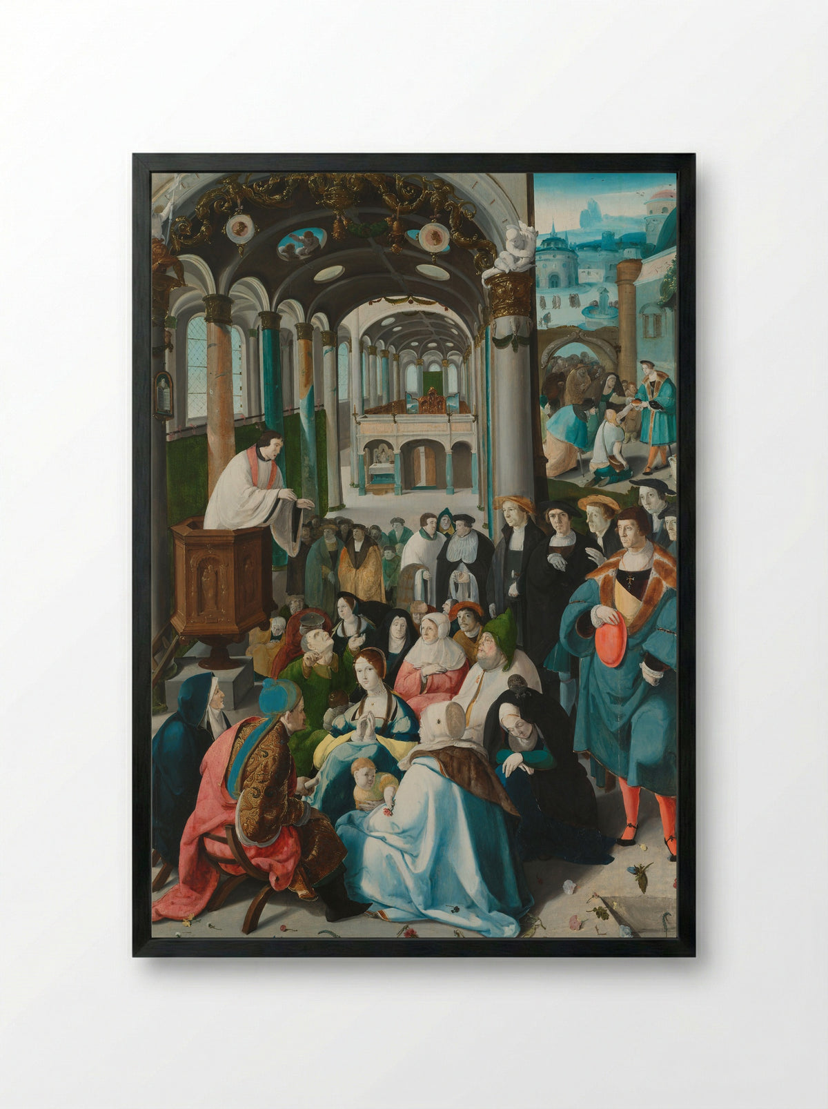 The Calling of Saint Anthony - Aertgen Claesz van Leyden - Framed Print Black