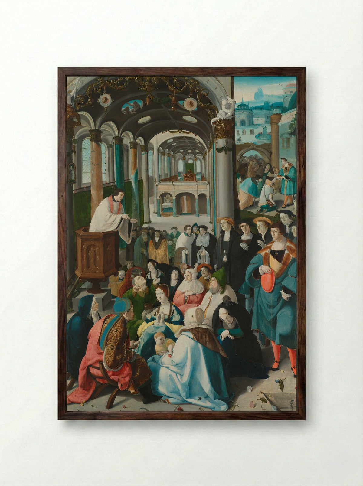 The Calling of Saint Anthony - Aertgen Claesz van Leyden - Framed Print Dark Wood