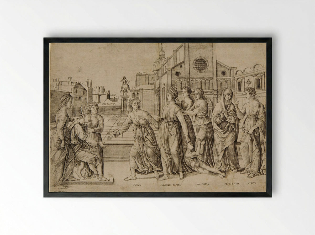 The Calumny of Apelles - Girolamo Mocetto - Framed Print Black