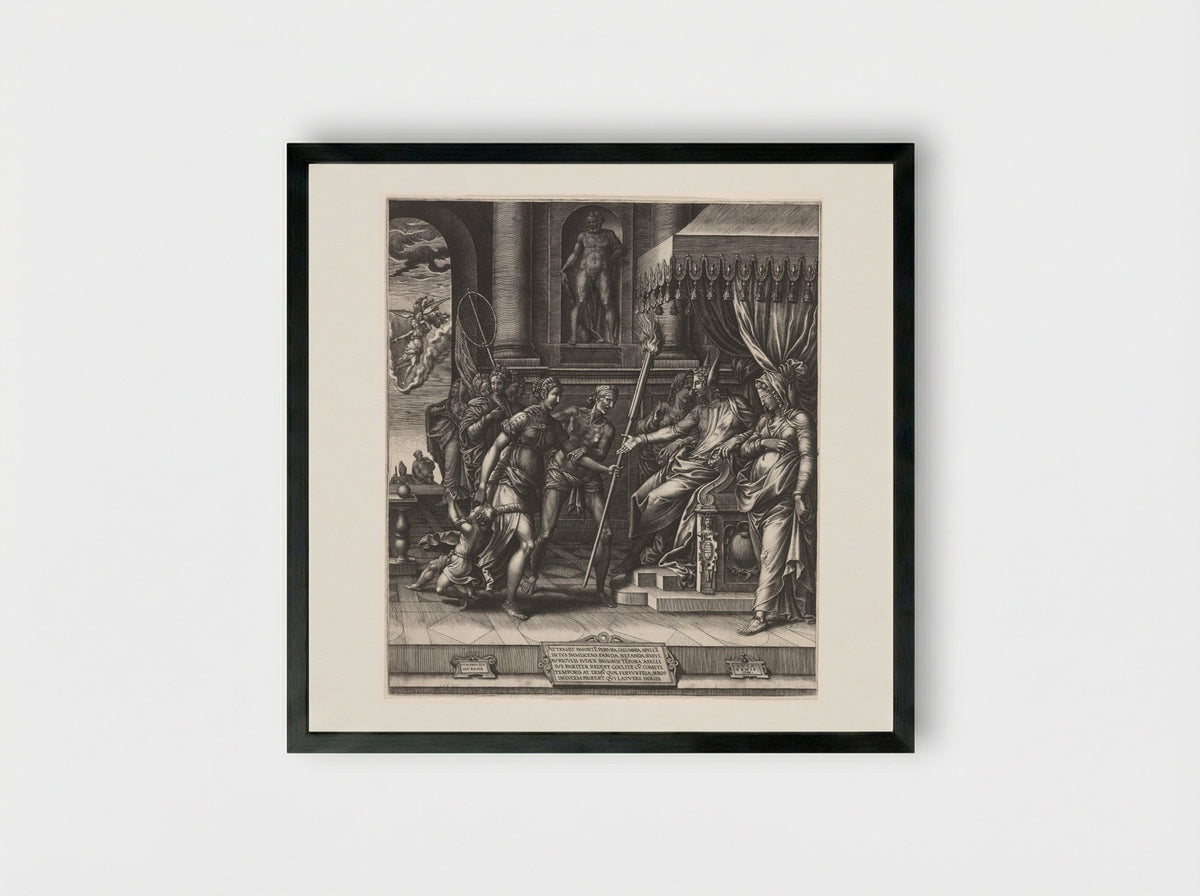 The Calumny of Apelles - Giorgio Ghisi - Framed Print Black