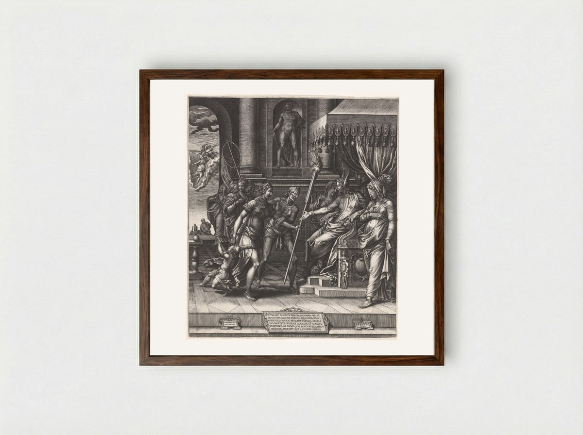 The Calumny of Apelles - Giorgio Ghisi - Framed Print Dark Wood