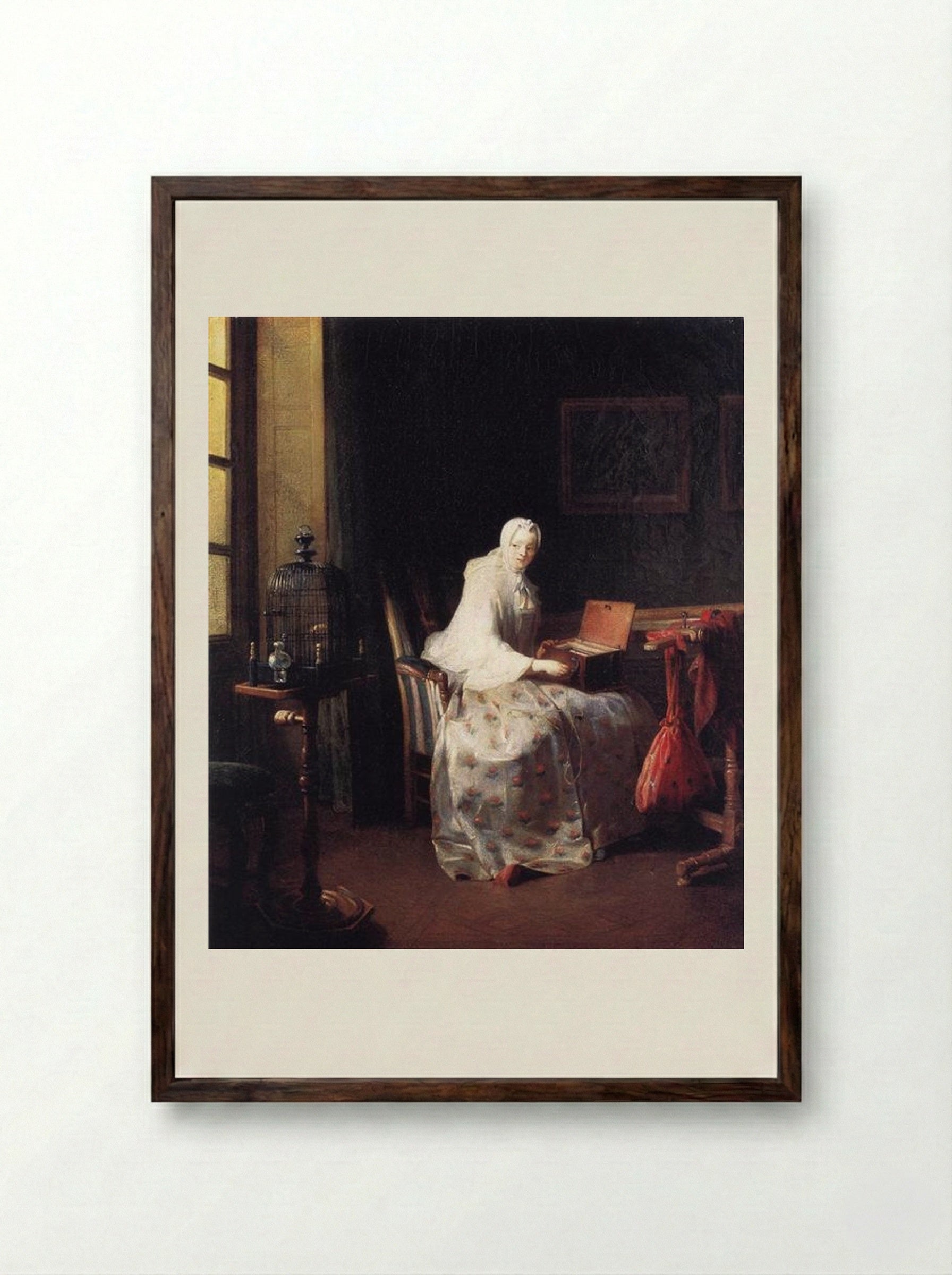 The Canary - Jean-Baptiste-Siméon Chardin - Framed Print Dark Wood